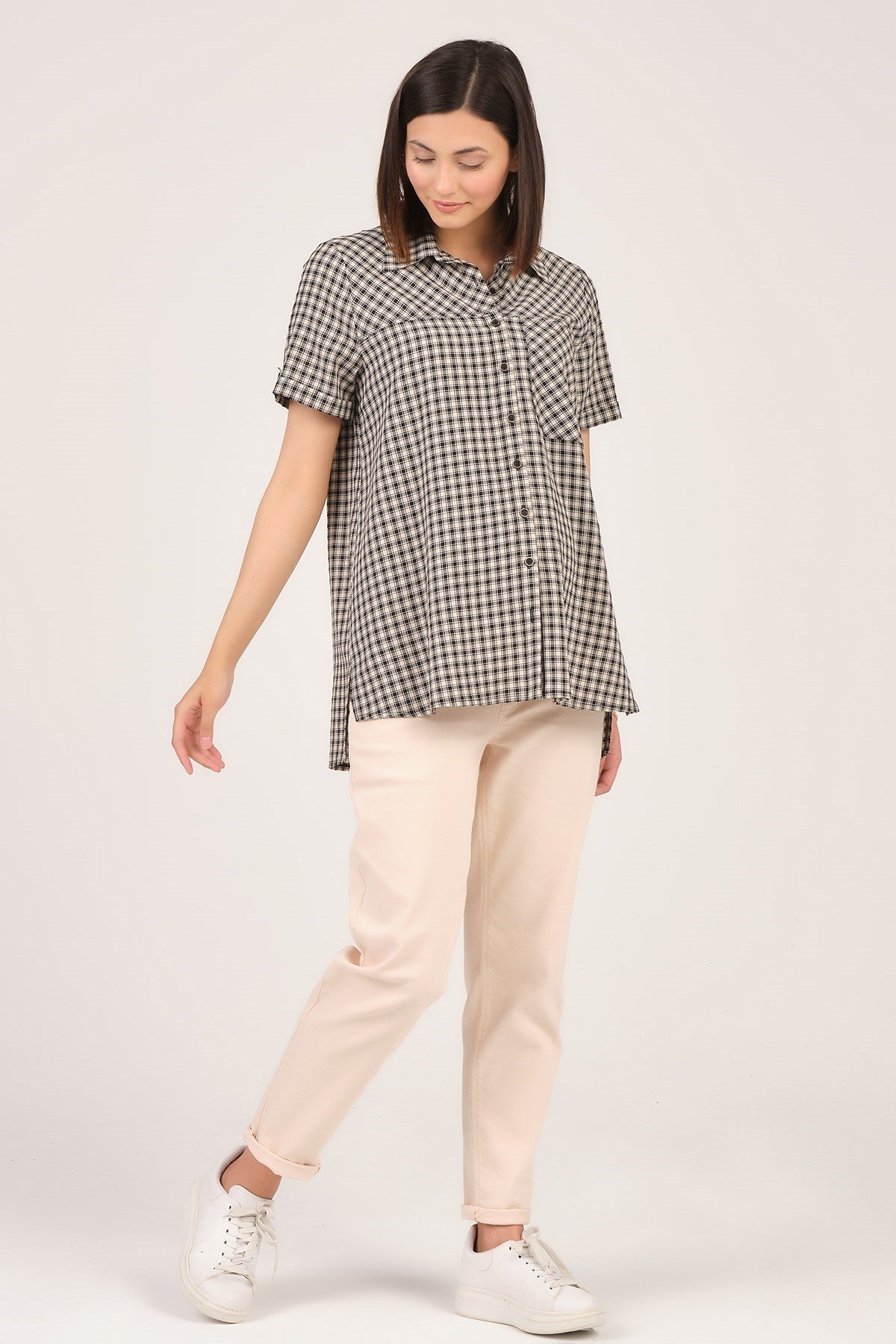 Busa Hamile Pötikare Kısa Kollu Gömlek Siyah