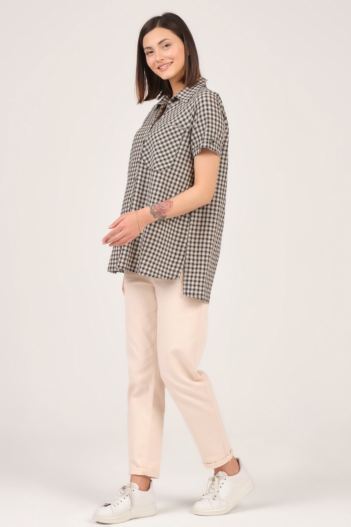 Busa Hamile Pötikare Kısa Kollu Gömlek Siyah