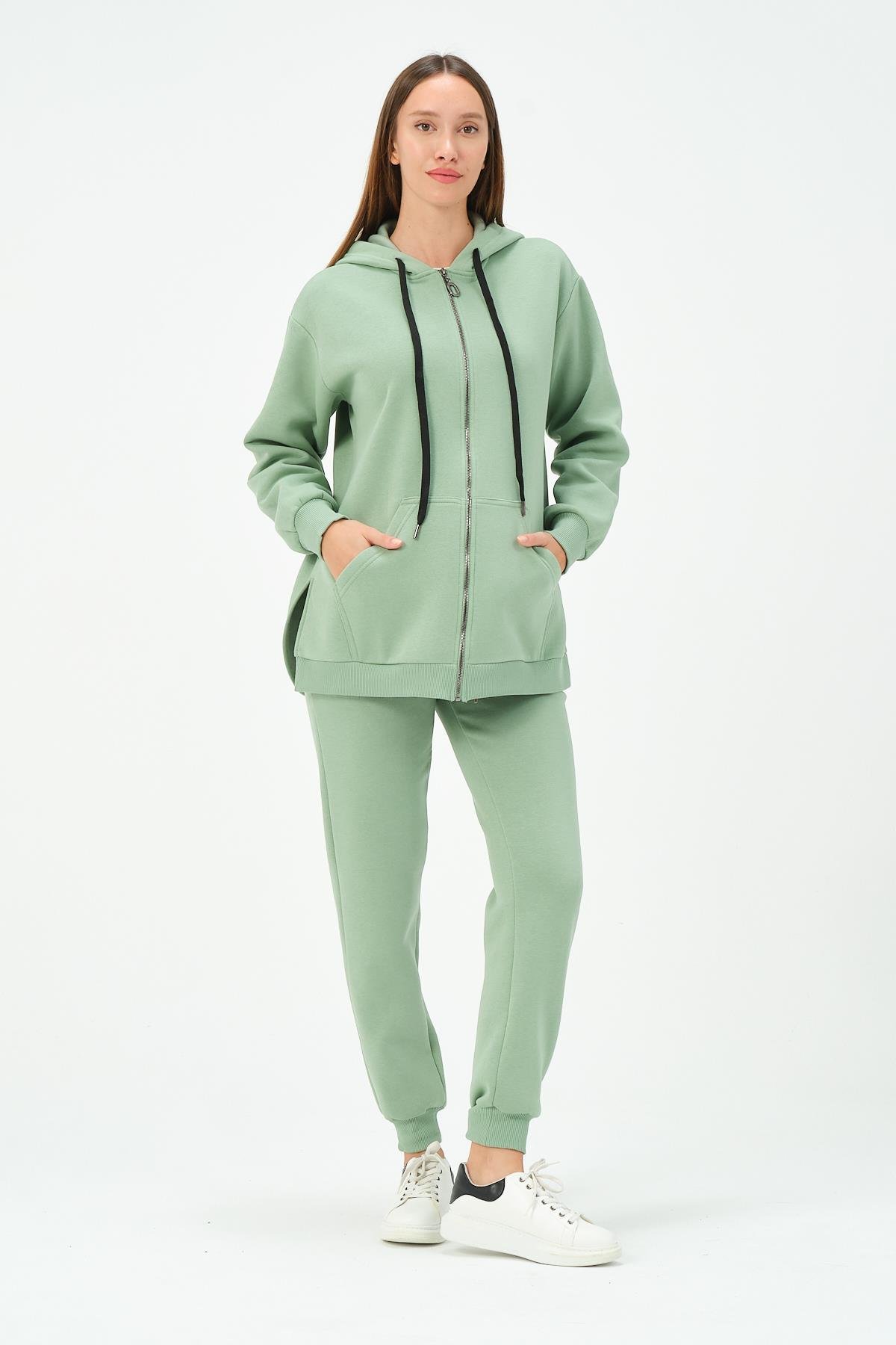 Busa Hamile Termal Fermuarlı Kapüşonlu Eşofman Takım Çağla