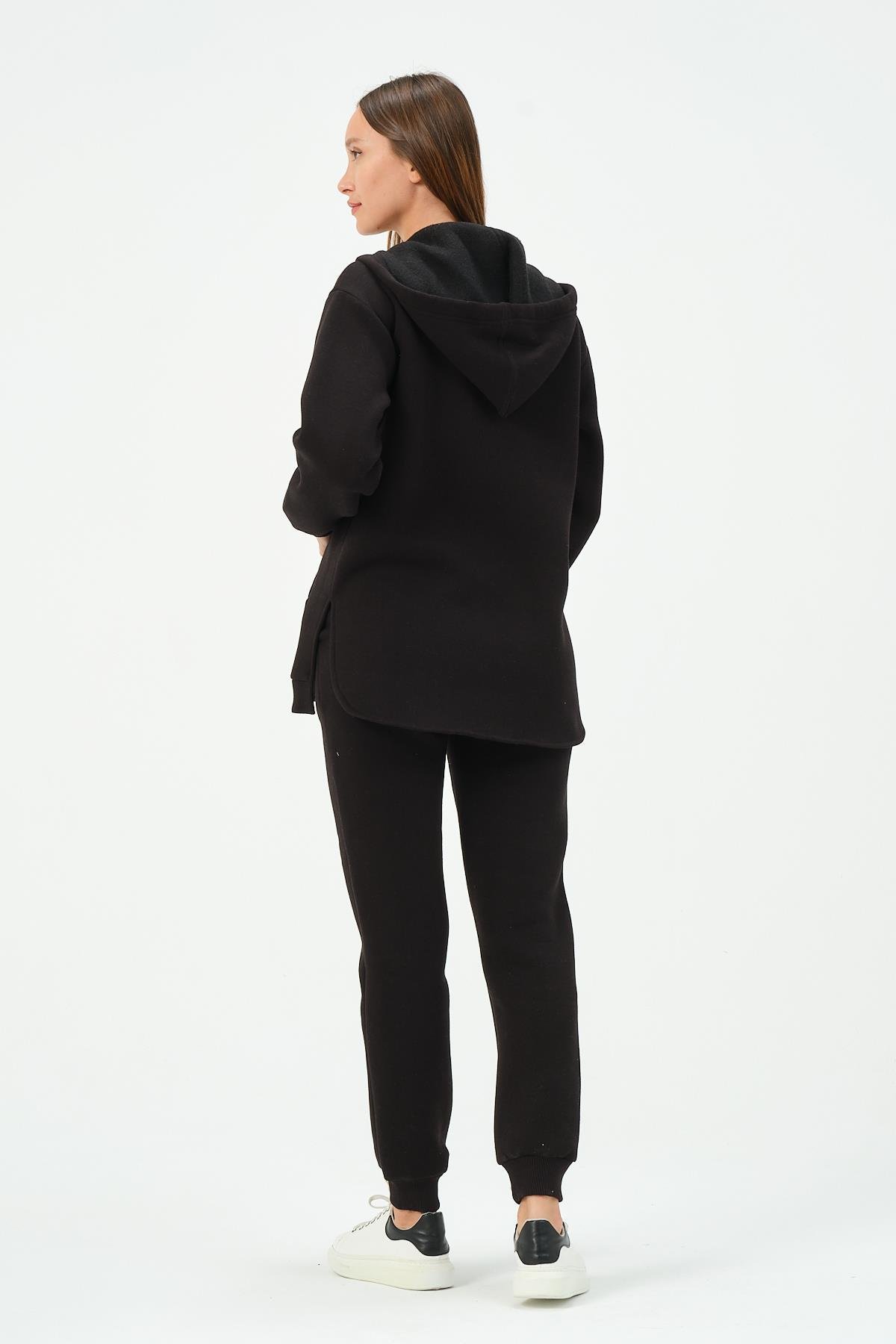 Busa Hamile Termal Fermuarlı Kapüşonlu Eşofman Takım Siyah