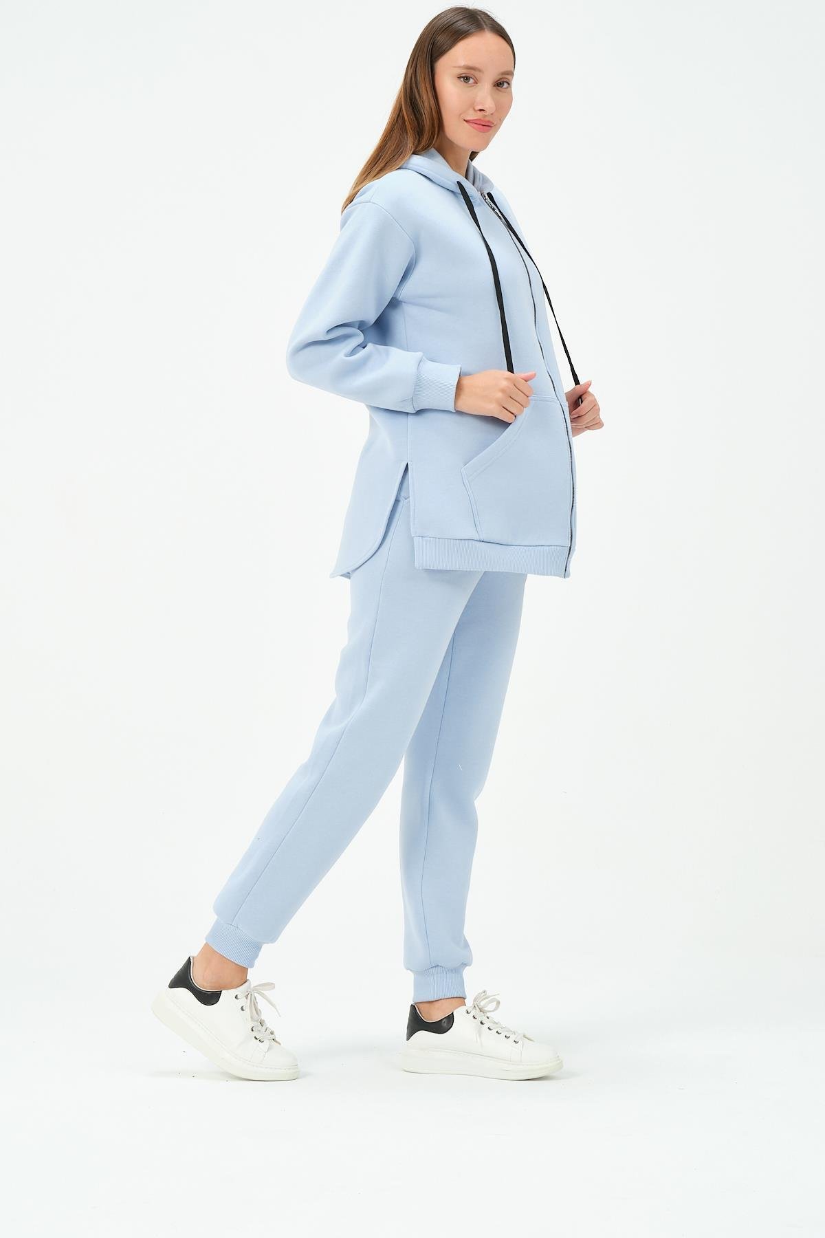 Busa Hamile Termal Fermuarlı Kapüşonlu Eşofman Takım Mavi