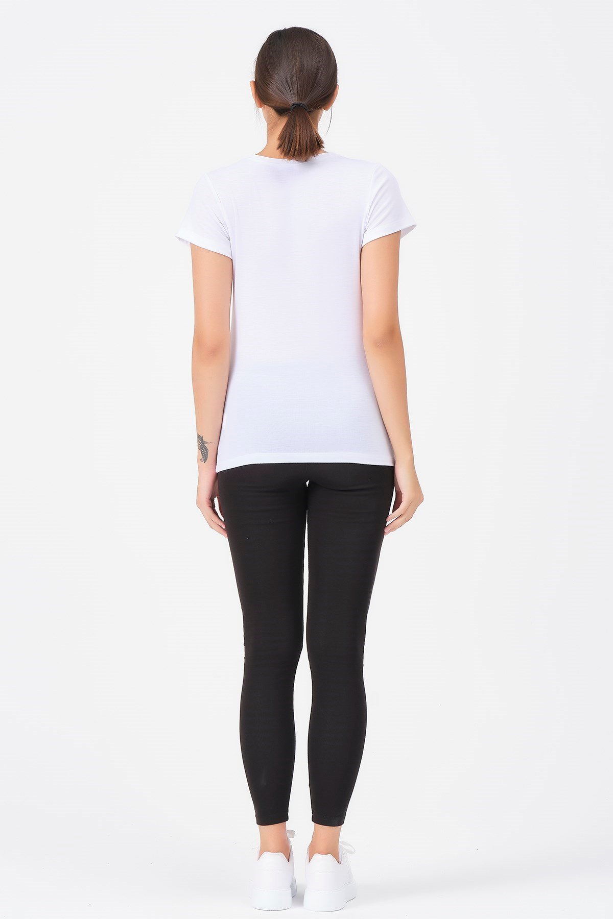 Busa Hamile U Yaka Kalp Baskılı Tişört Beyaz