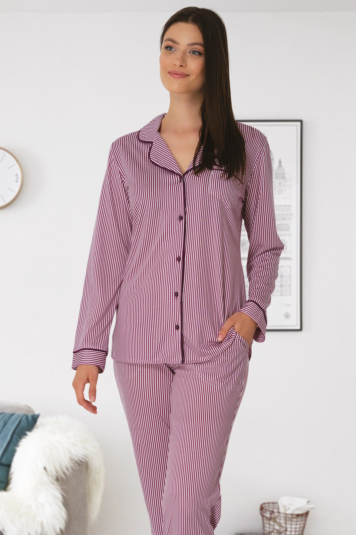 Carpediem 1510 Bordo Önden Düğmeli Lohusa Pijama