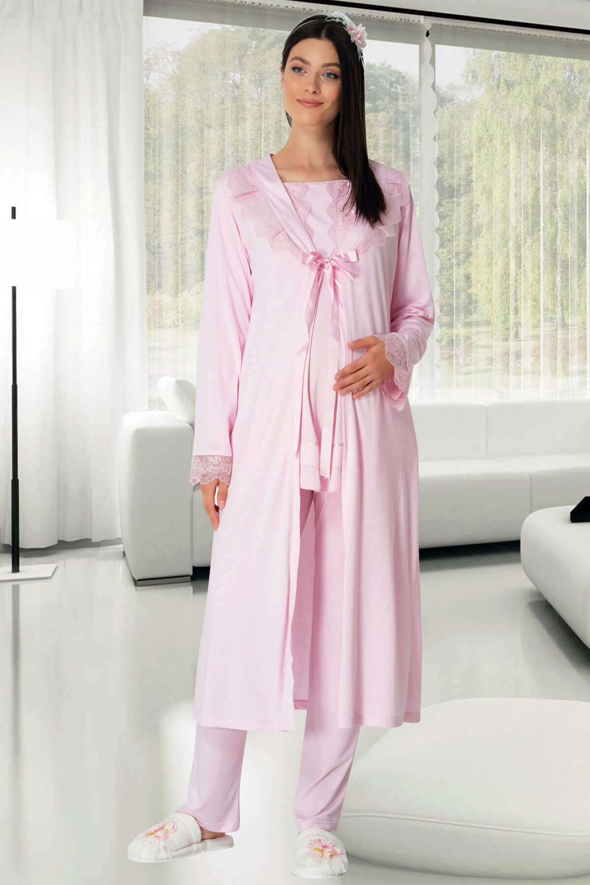 Carpediem 1513 Pembe Sabahlıklı Lohusa Gecelik