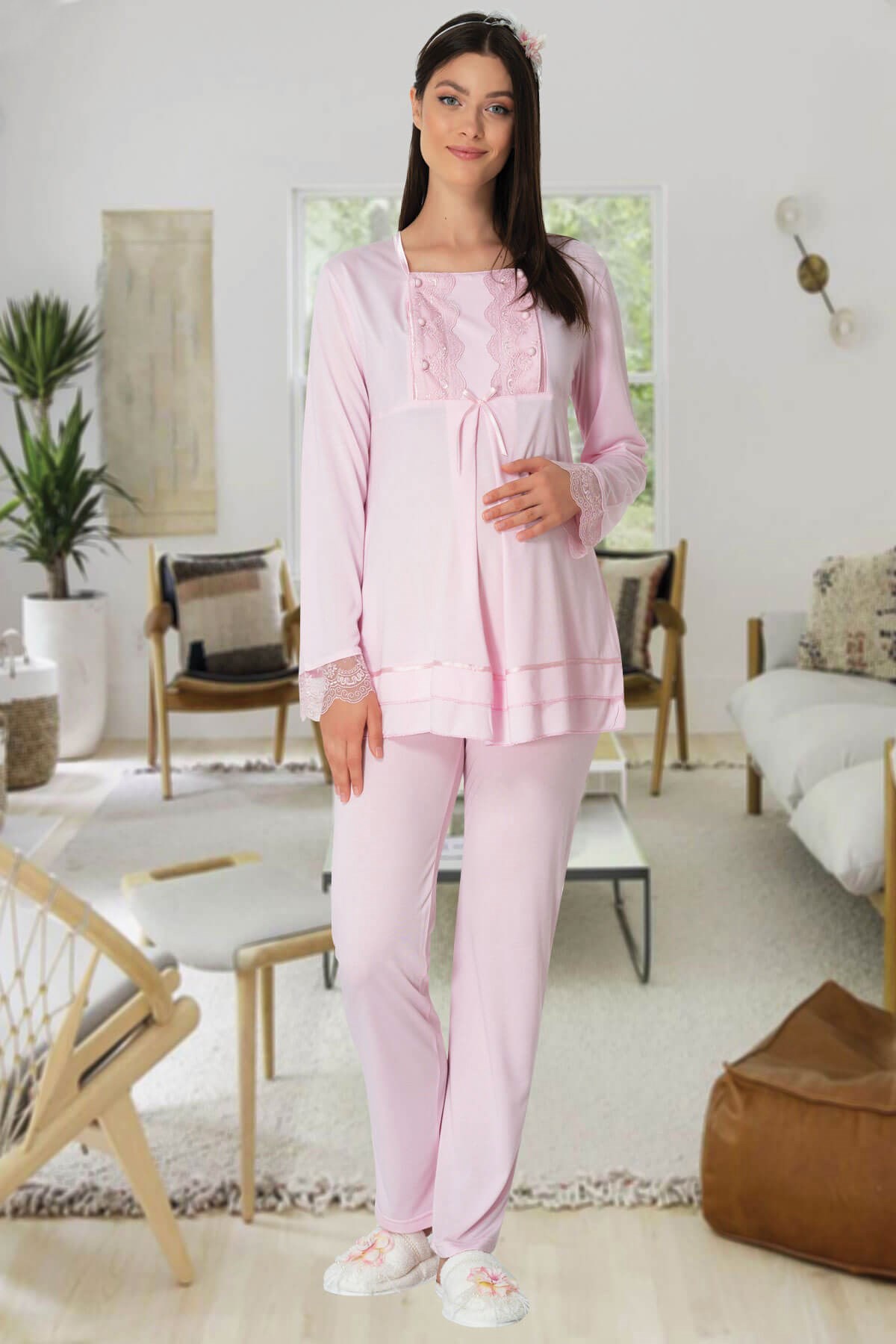 Carpediem 1513 Pembe Sabahlıklı Lohusa Gecelik