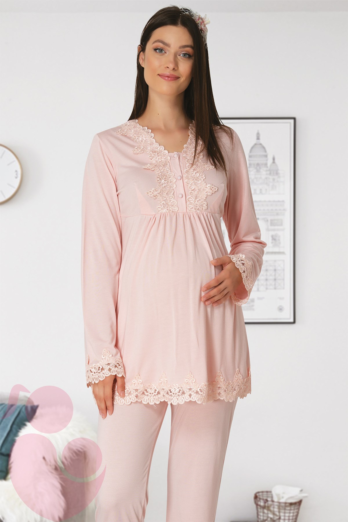 Carpediem La Rose 1517 Pudra Sabahlıklı Lohusa Pijama