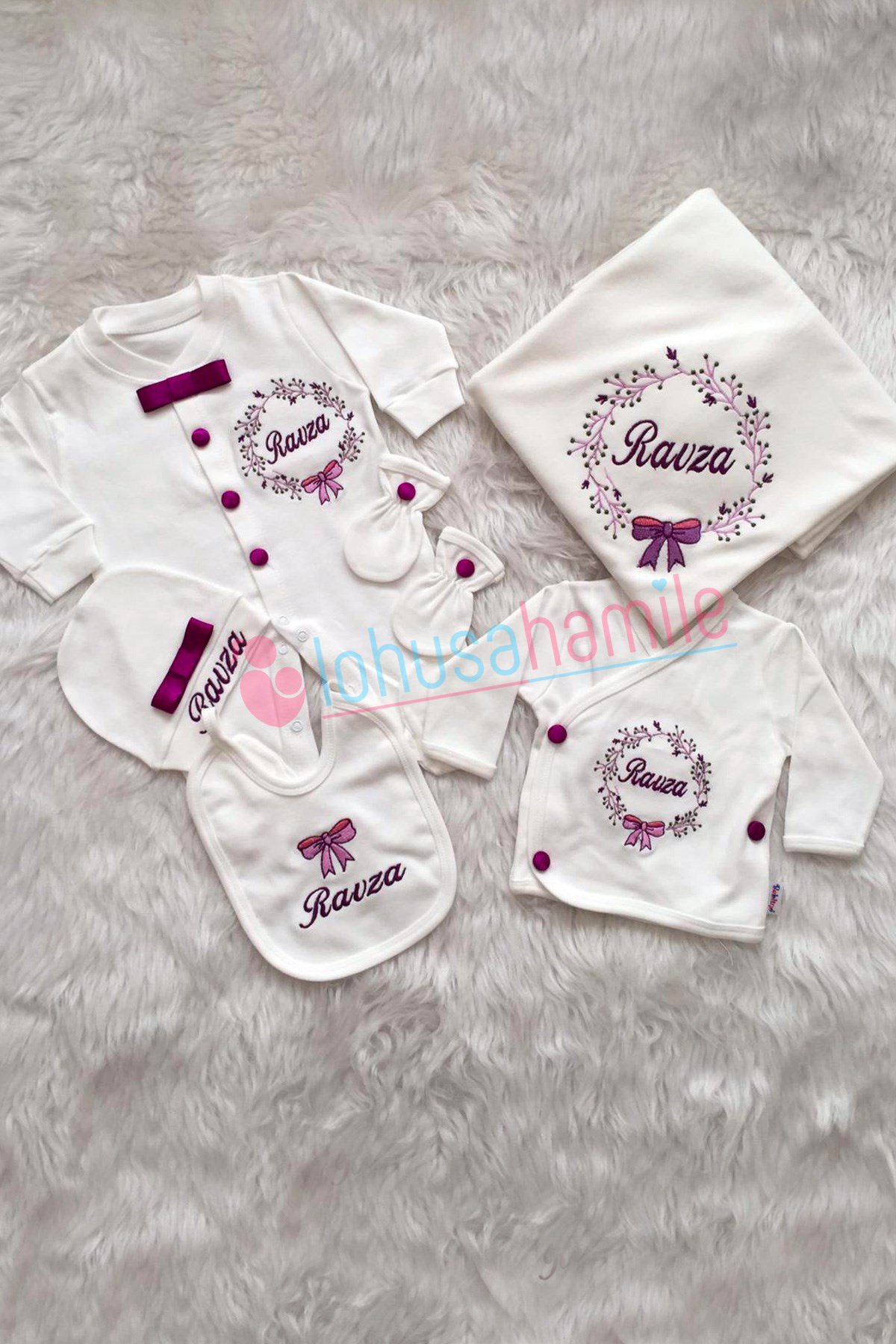 Çiçek Nakışlı 10'lu Bebek Tulum Seti-1055