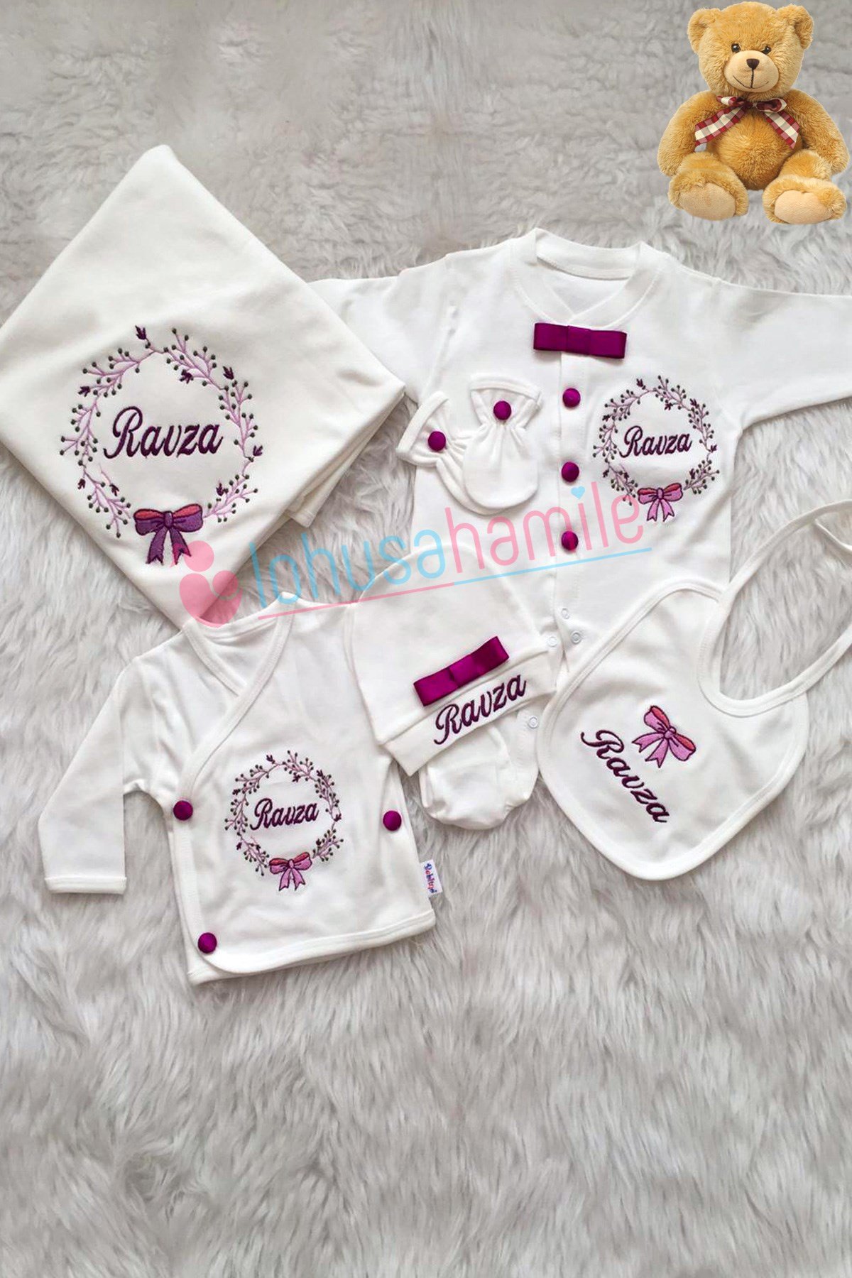 Çiçek Nakışlı 10'lu Bebek Tulum Seti-1055