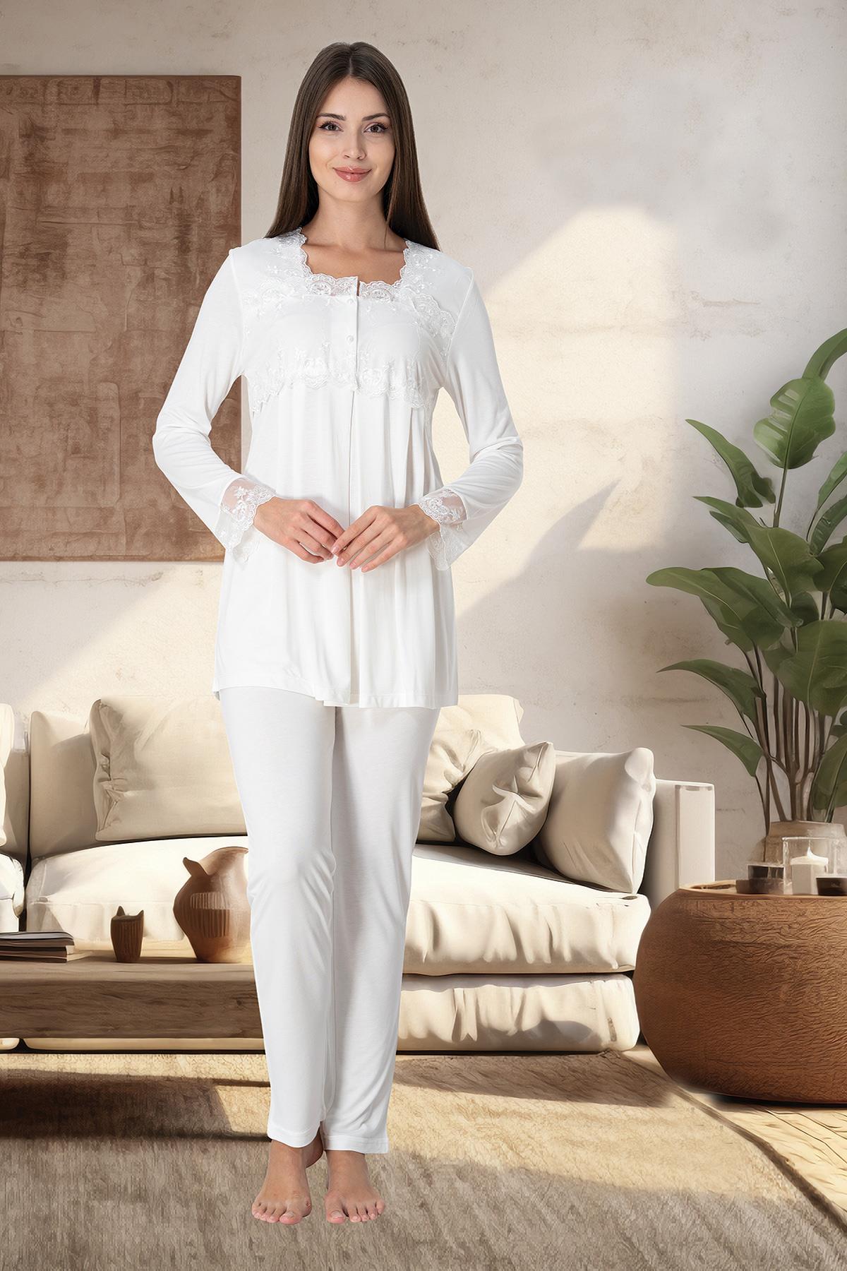 Doğum Sonrası Ekru Lohusa Pijama Takımı 2403