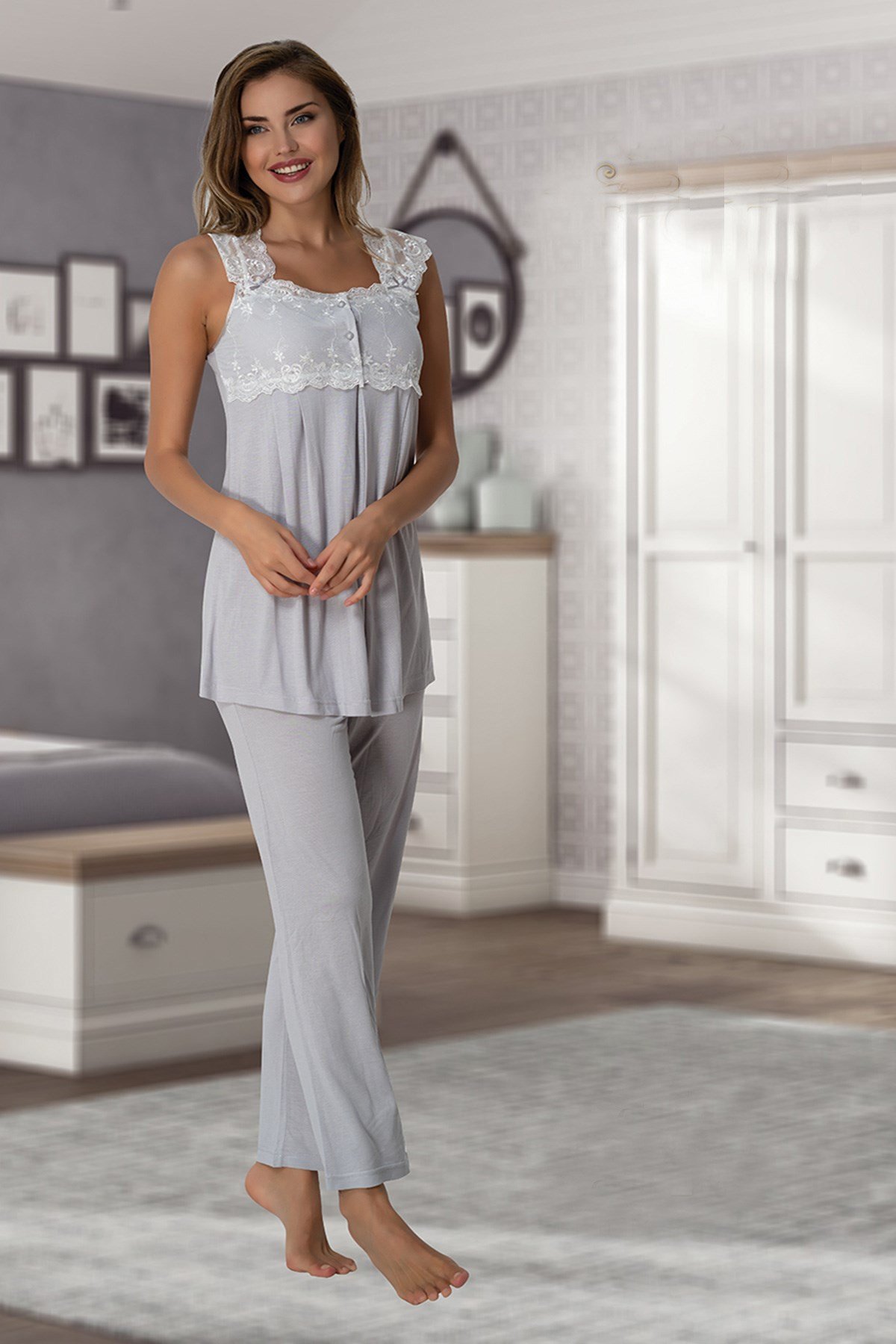 Effortt 2303 Gri Lohusa Pijama Takımı