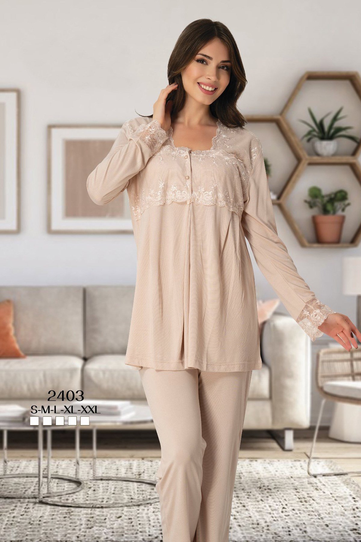 Effortt 2403 Sütlü Kahve Lohusa Pijama Takımı