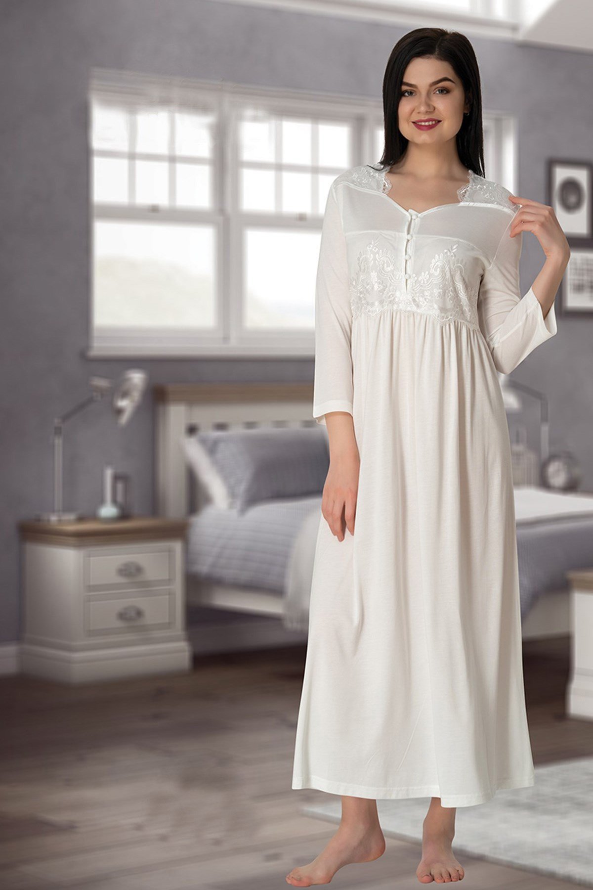 Effortt 3012 Dantel Detaylı Lohusa Gecelik Takımı