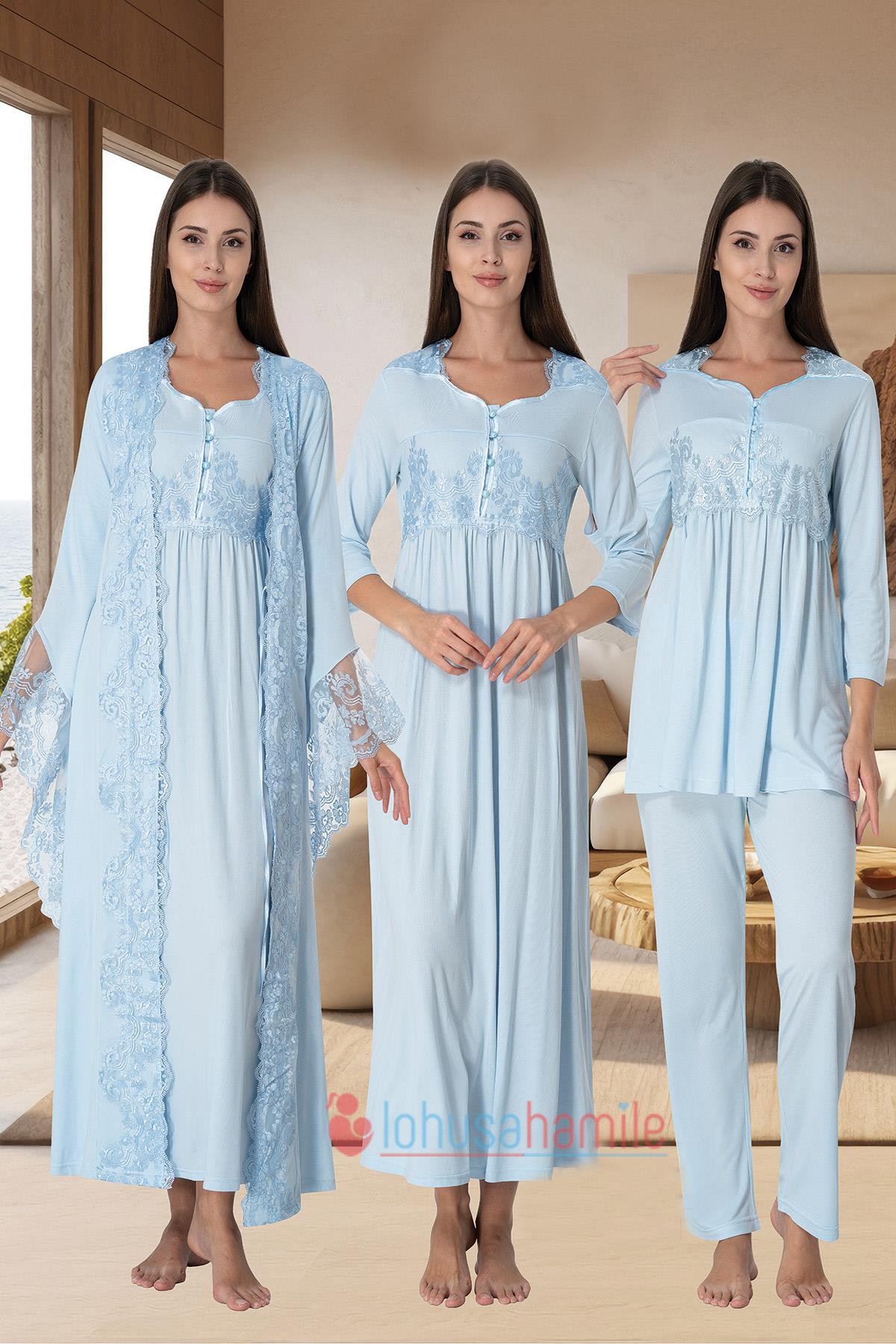 Effortt 3014 Mavi Özel Tasarım Lohusa Hamile 4'lü Set