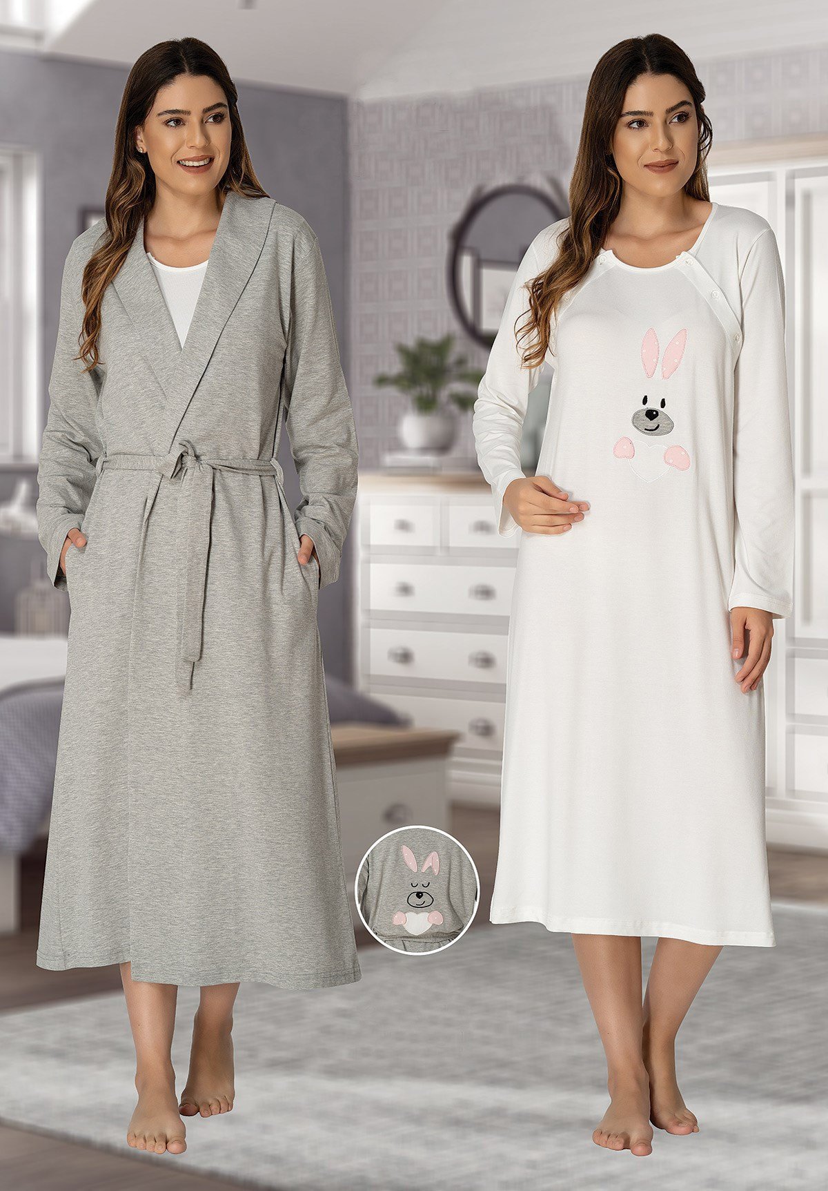 Effortt 3092 Sabahlıklı Lohusa Gecelik Takımı