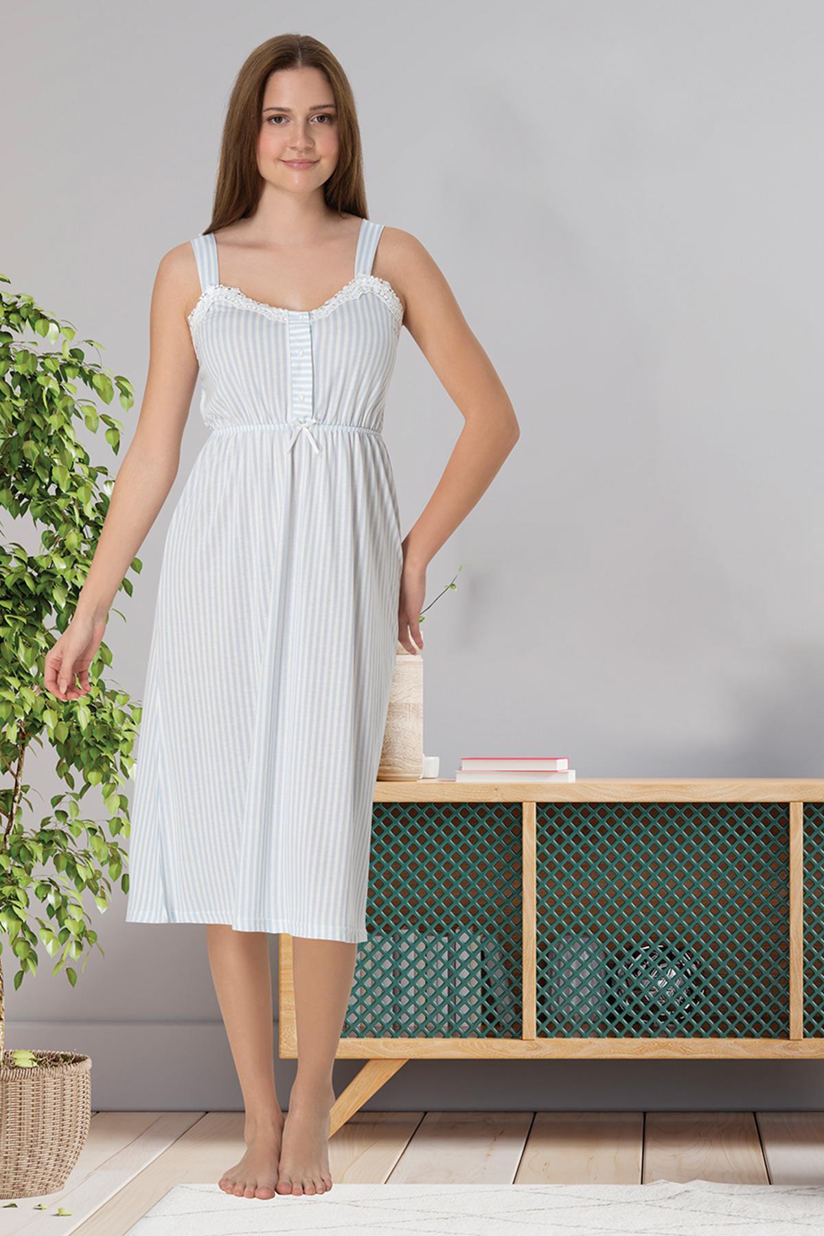 Effortt 4093 Mavi Askılı Hamile Lohusa Gecelik