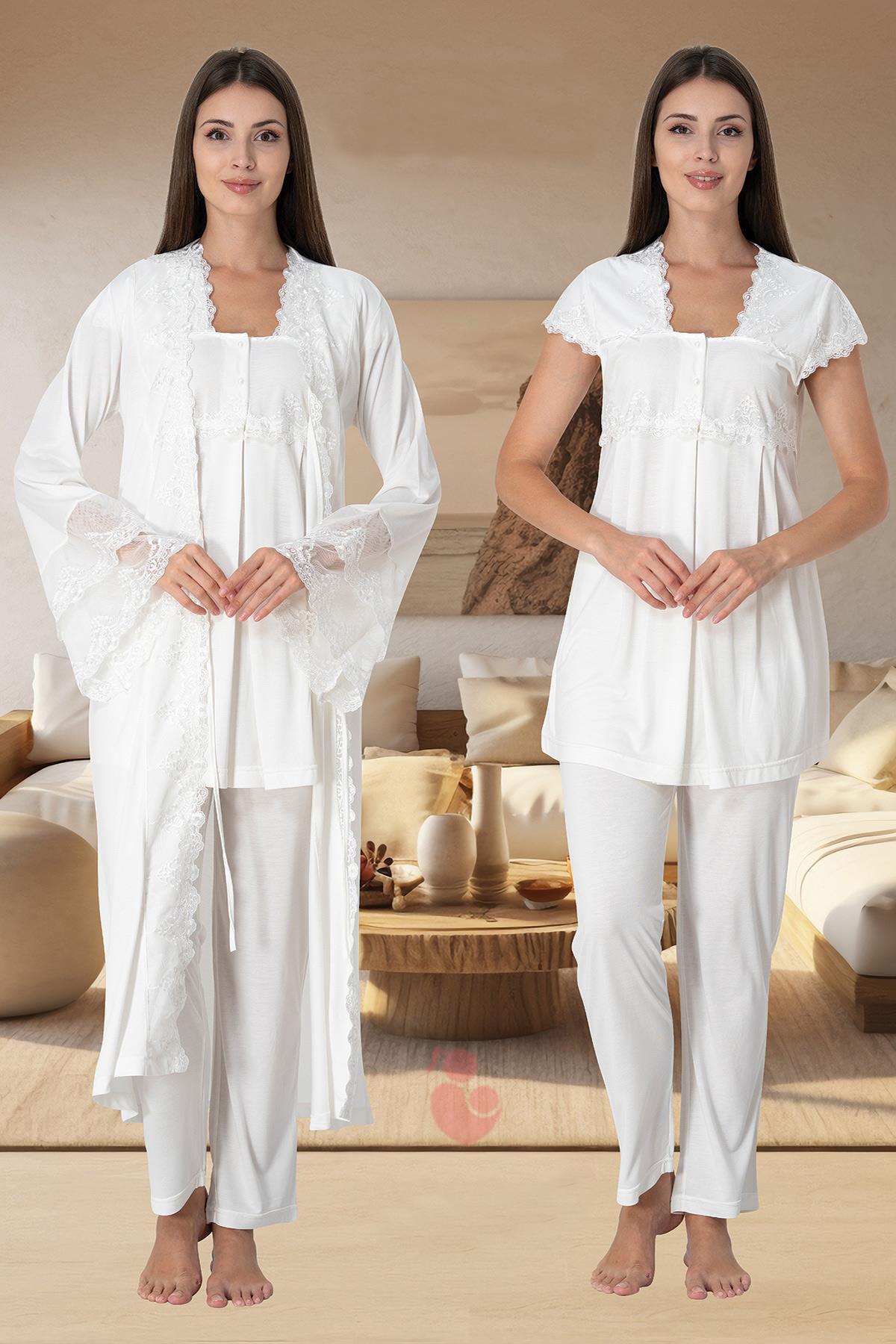 Effortt 5011 Long Princess Model Maternity Pajama and Robe Set