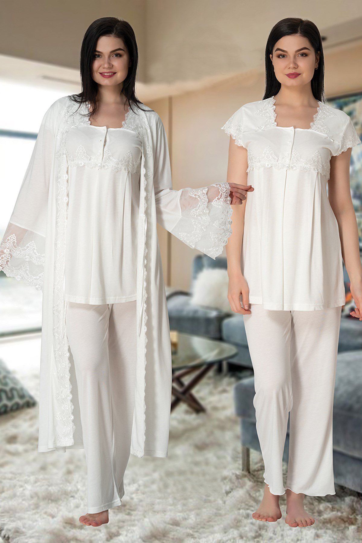 Effortt 5011 Uzun Prenses Sabahlıklı Lohusa Pijama Takımı