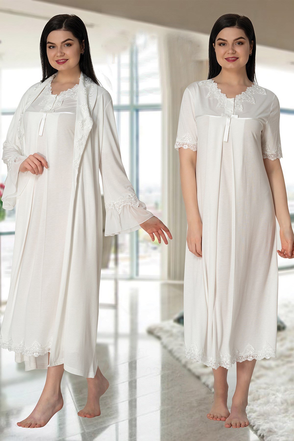 Effortt 5035 Pudra Sabahlıklı Lohusa Gecelik Takımı