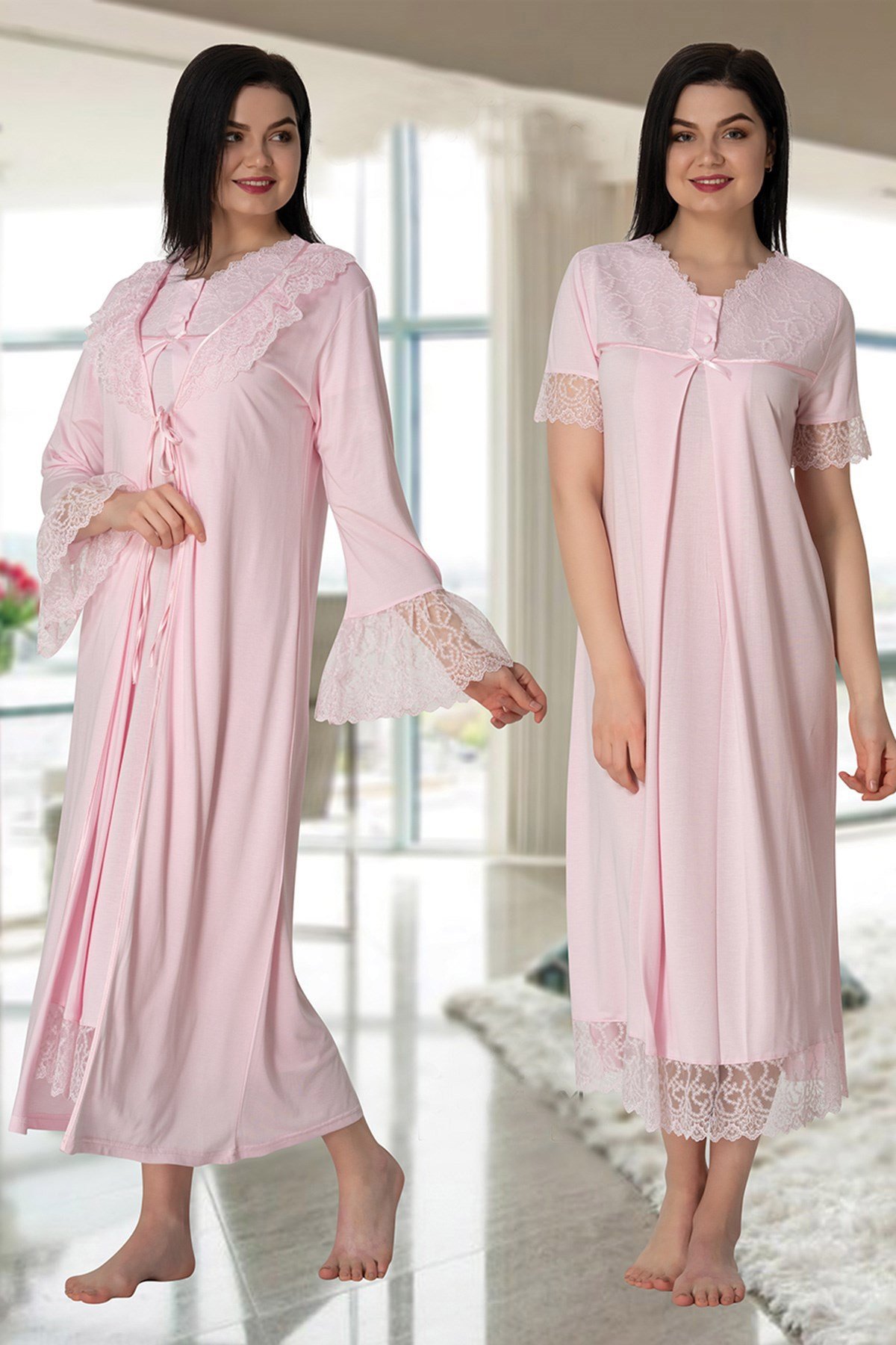 Effortt 5045 Güpür Sabahlıklı Lohusa Gecelik Takımı