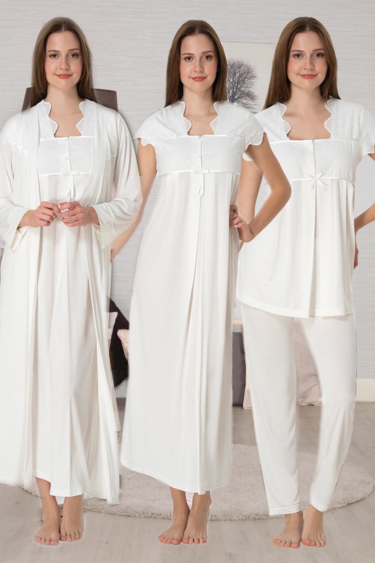 Effortt 5086 Ekru Fisto Yaka Kısa Kol 4lü Hamile Lohusa Seti