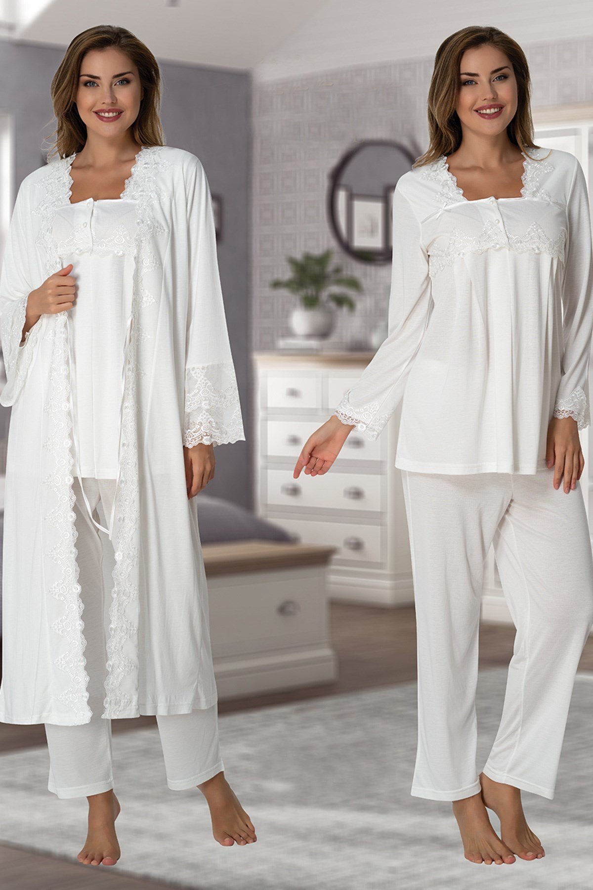 Effortt 7014 Prenses Sabahlıklı Lohusa Pijama Takımı