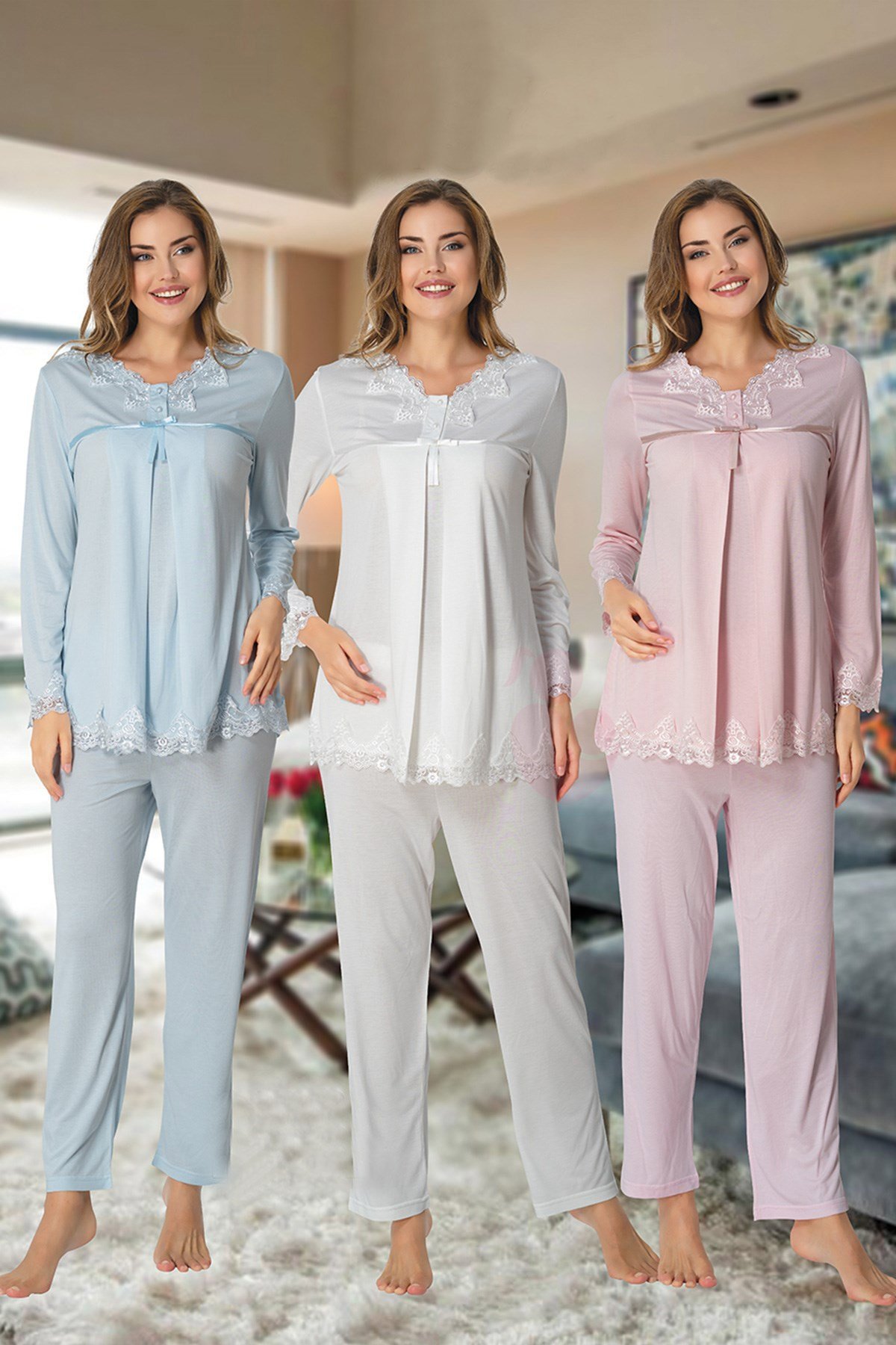 Effortt 7032 Dantel Detaylı Lohusa Pijama Takımı