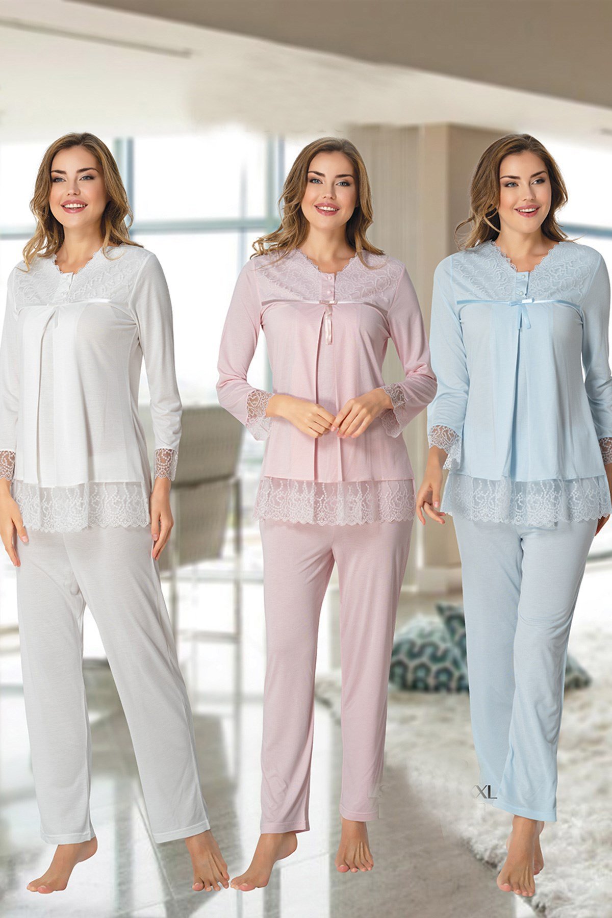 Effortt 7042 Dantel Detaylı Lohusa Pijama Takımı