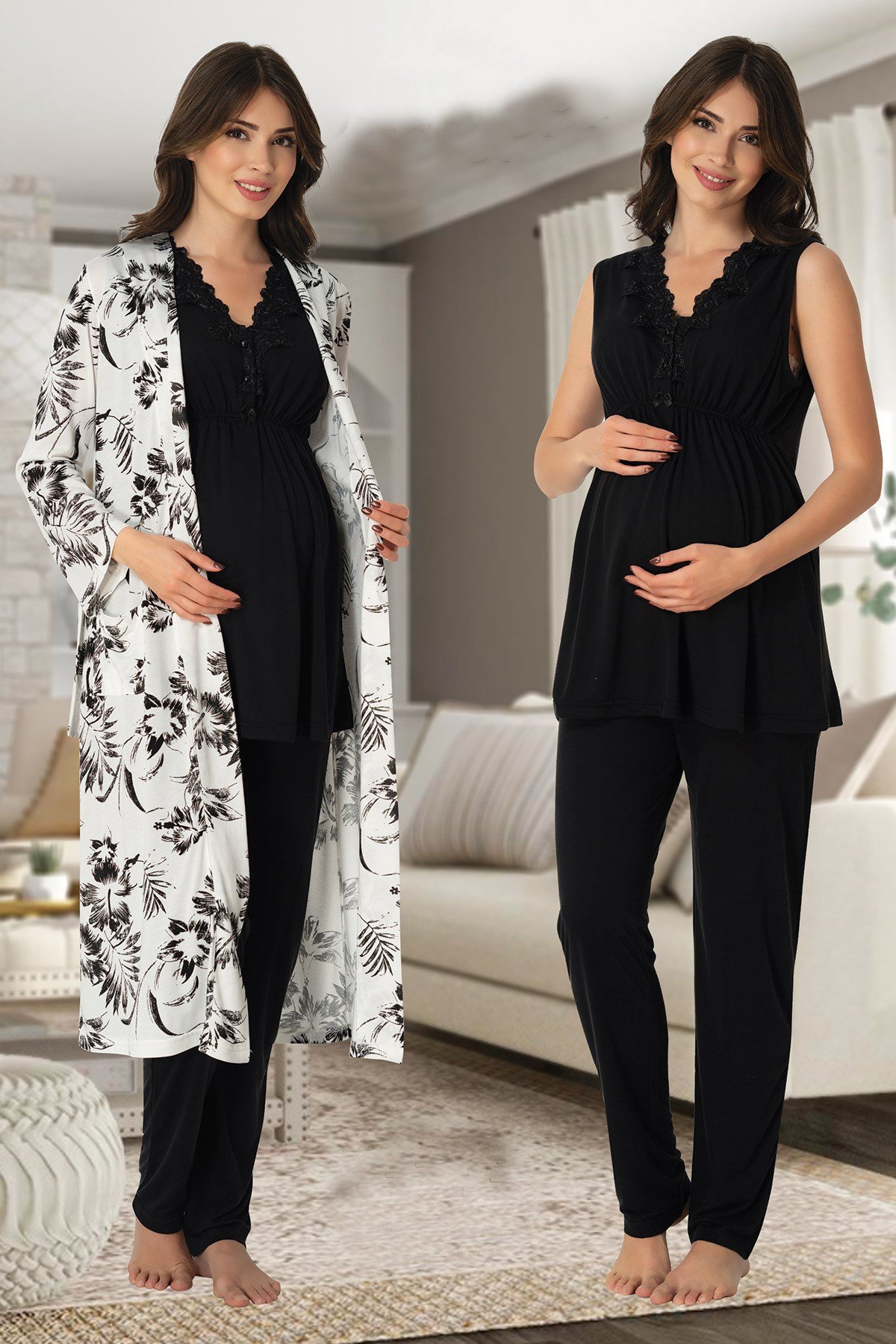 Effortt 8034 Desen Sabahlıklı Lohusa Pijama