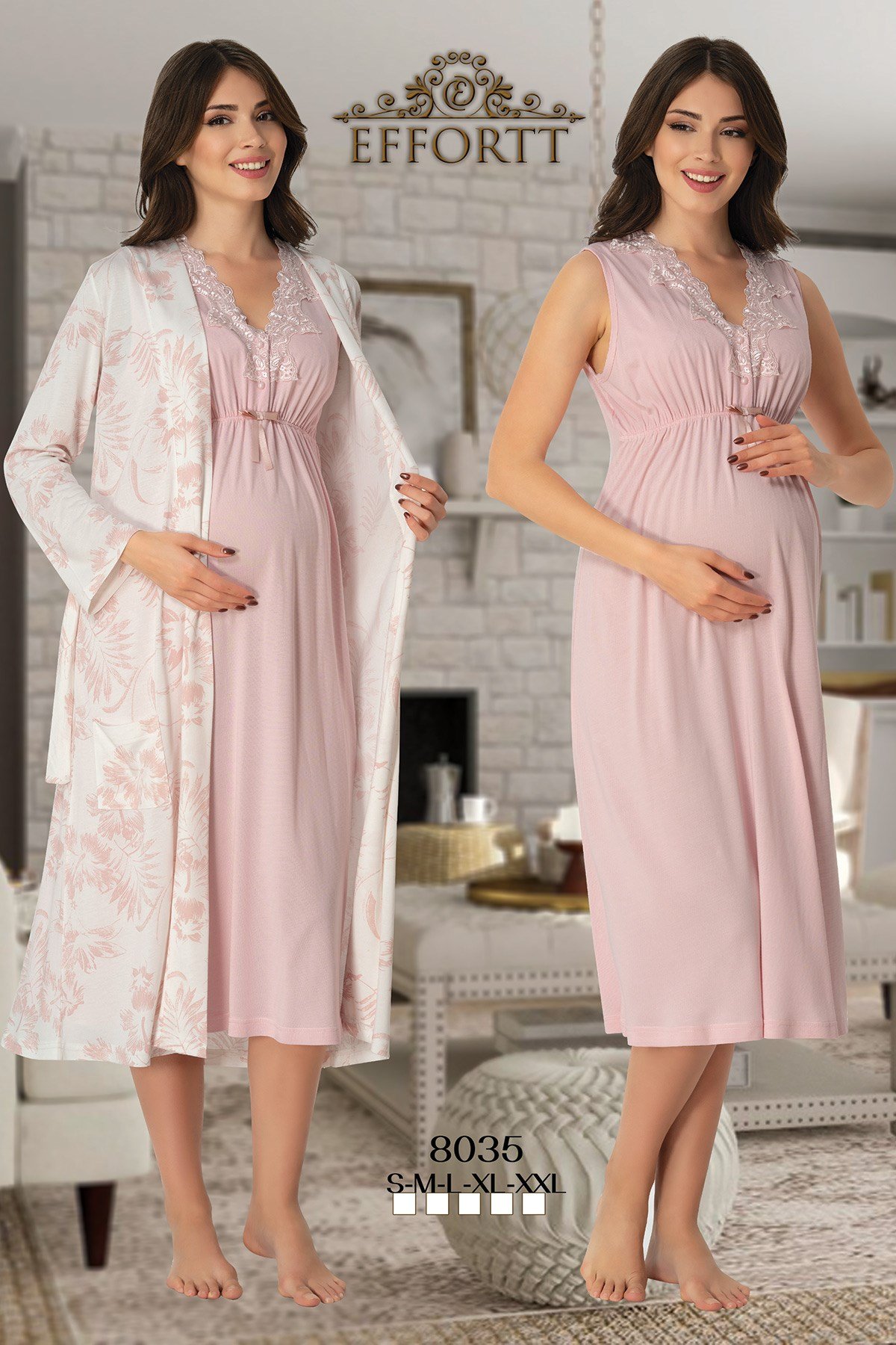 Effortt 8035 Desen Sabahlıklı Lohusa Gecelik