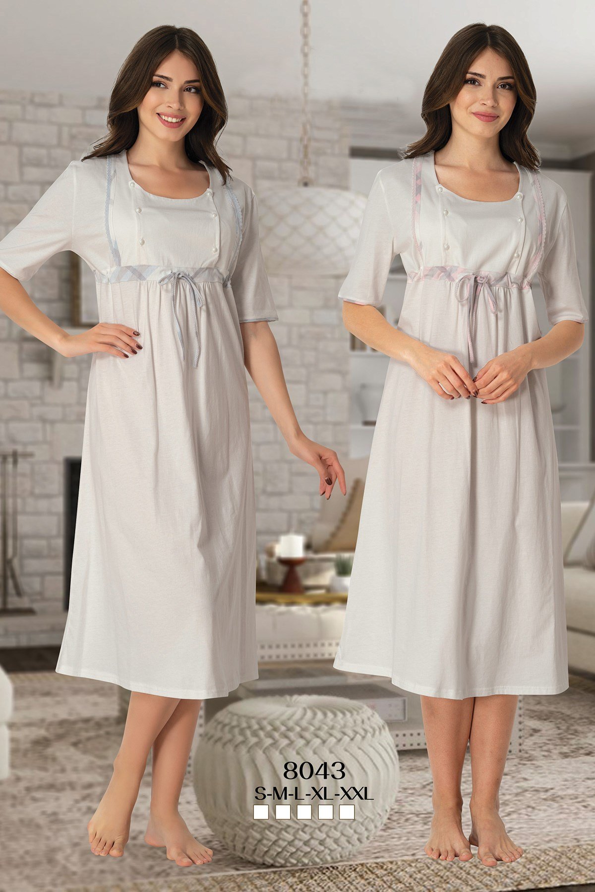 Effortt 8043 Check Emzirme Özellikli Lohusa Gecelik