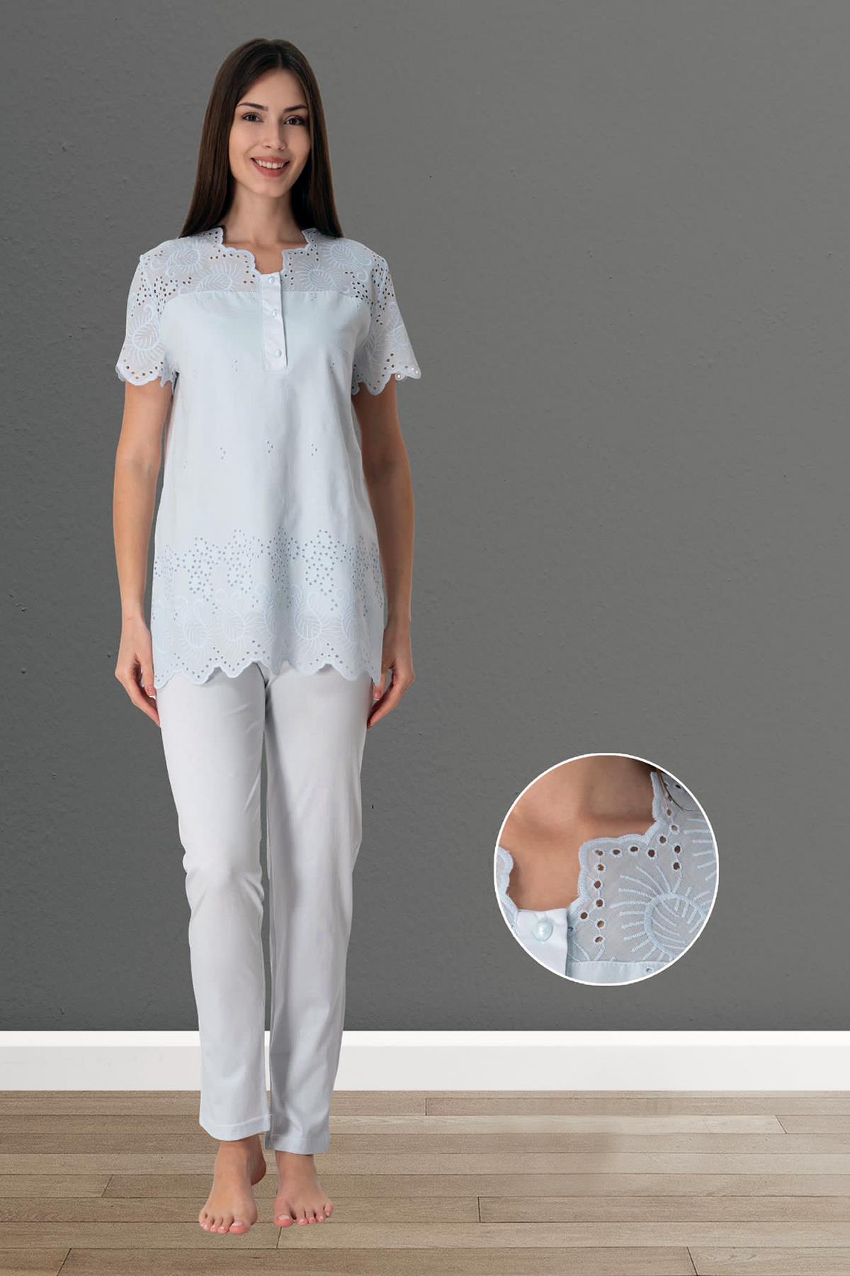 Effortt 9022 Mavi Fistolu Lohusa Pijama Takımı