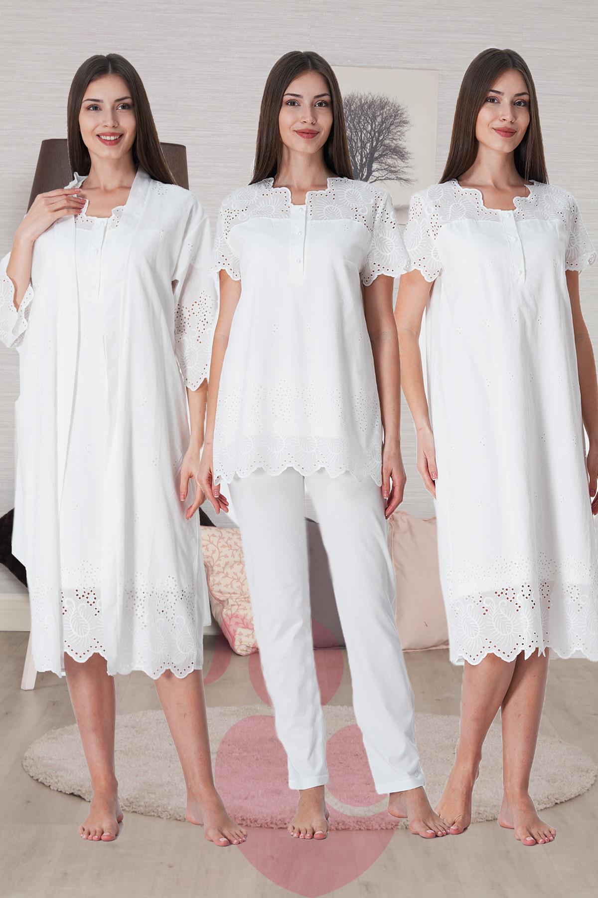 Effortt 9026 Ekru Fisto Detaylı Lohusa Hamile 4lü Set