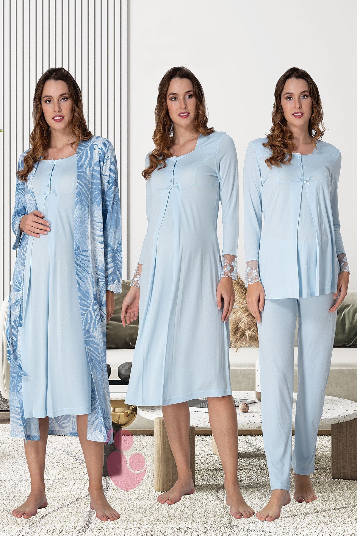 Effortt 9046 Mavi Lohusa Hamile 4lü Set