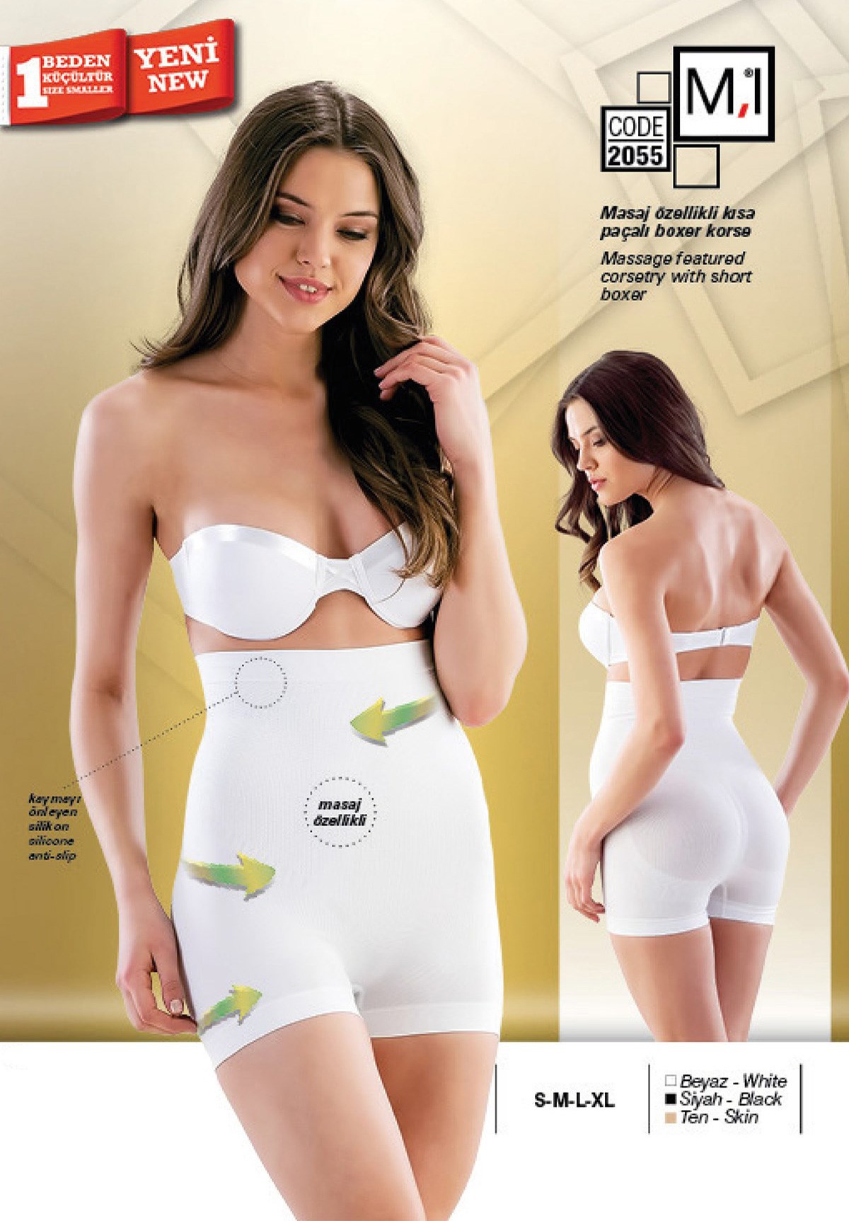 Emay 2055 Masaj Özellikli Kısa Paçalı Boxer Lohusa Korse