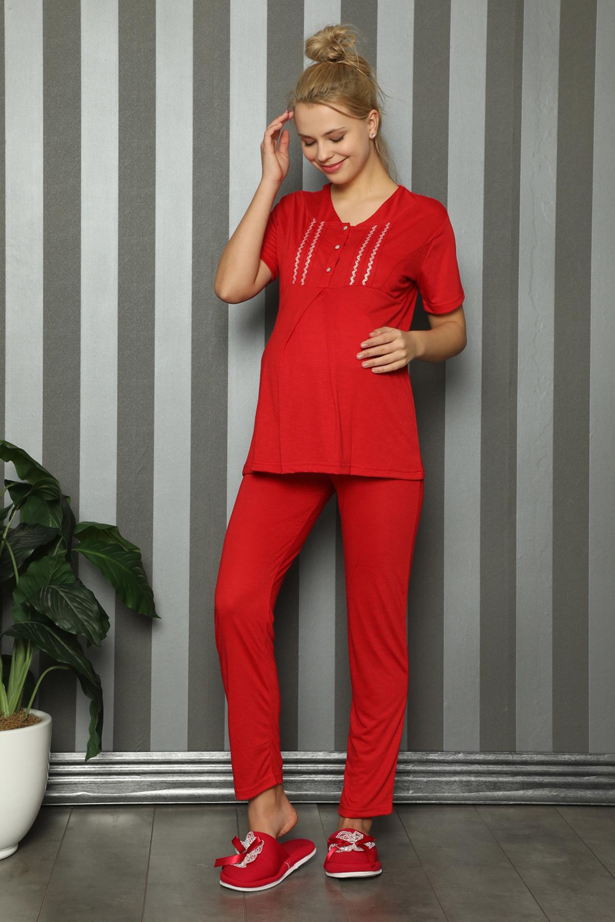 Erdeniz 1143 Kırmızı Hamile Lohusa Pijama Takımı