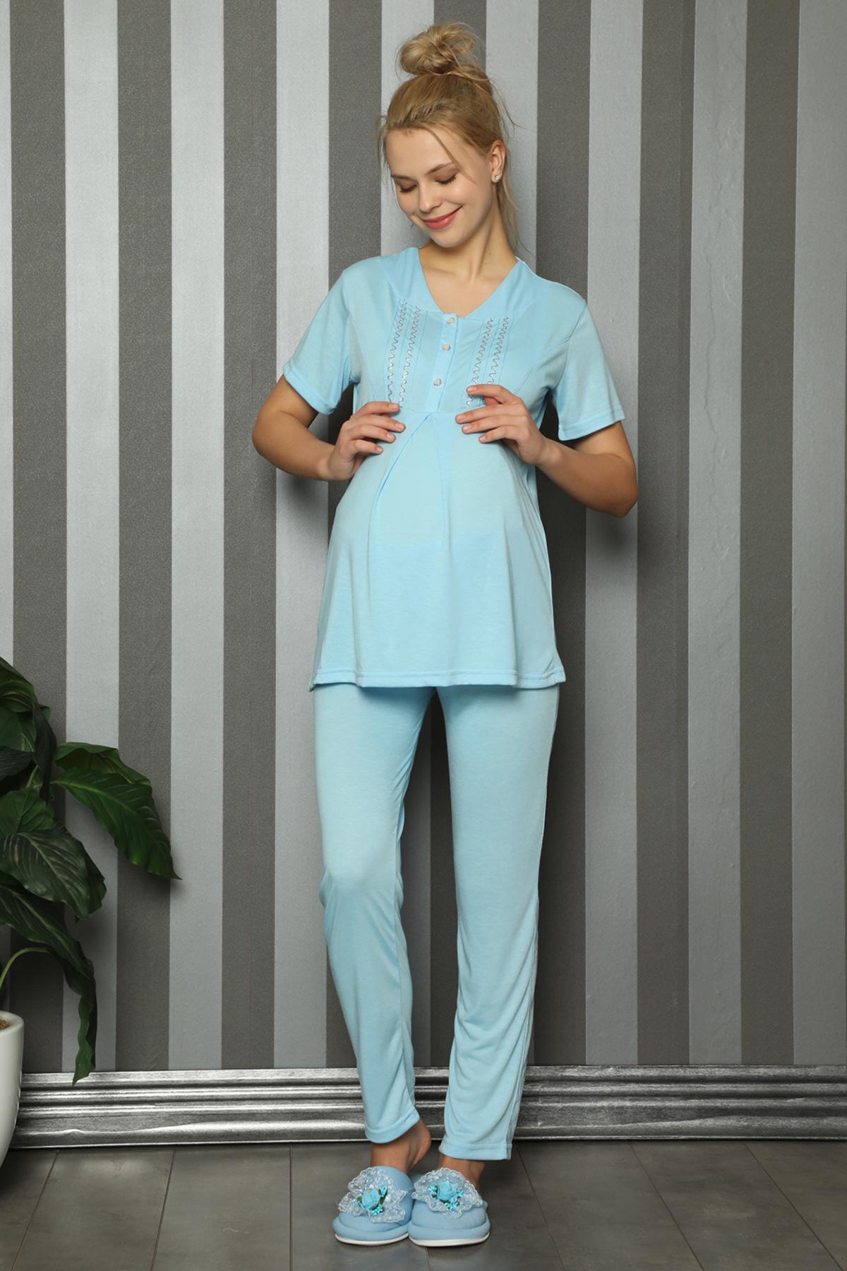 Erdeniz 1143 Mavi Hamile Lohusa Pijama Takımı