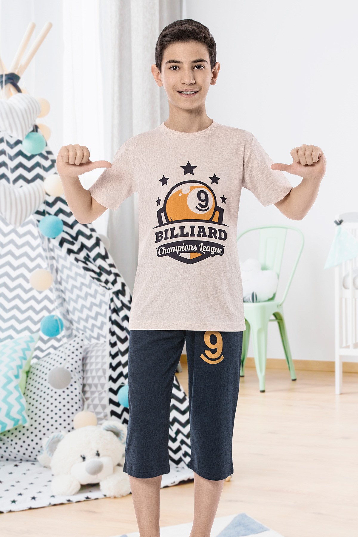 Erkek Çoçuk Garson Kapri Pijama Takım 7093