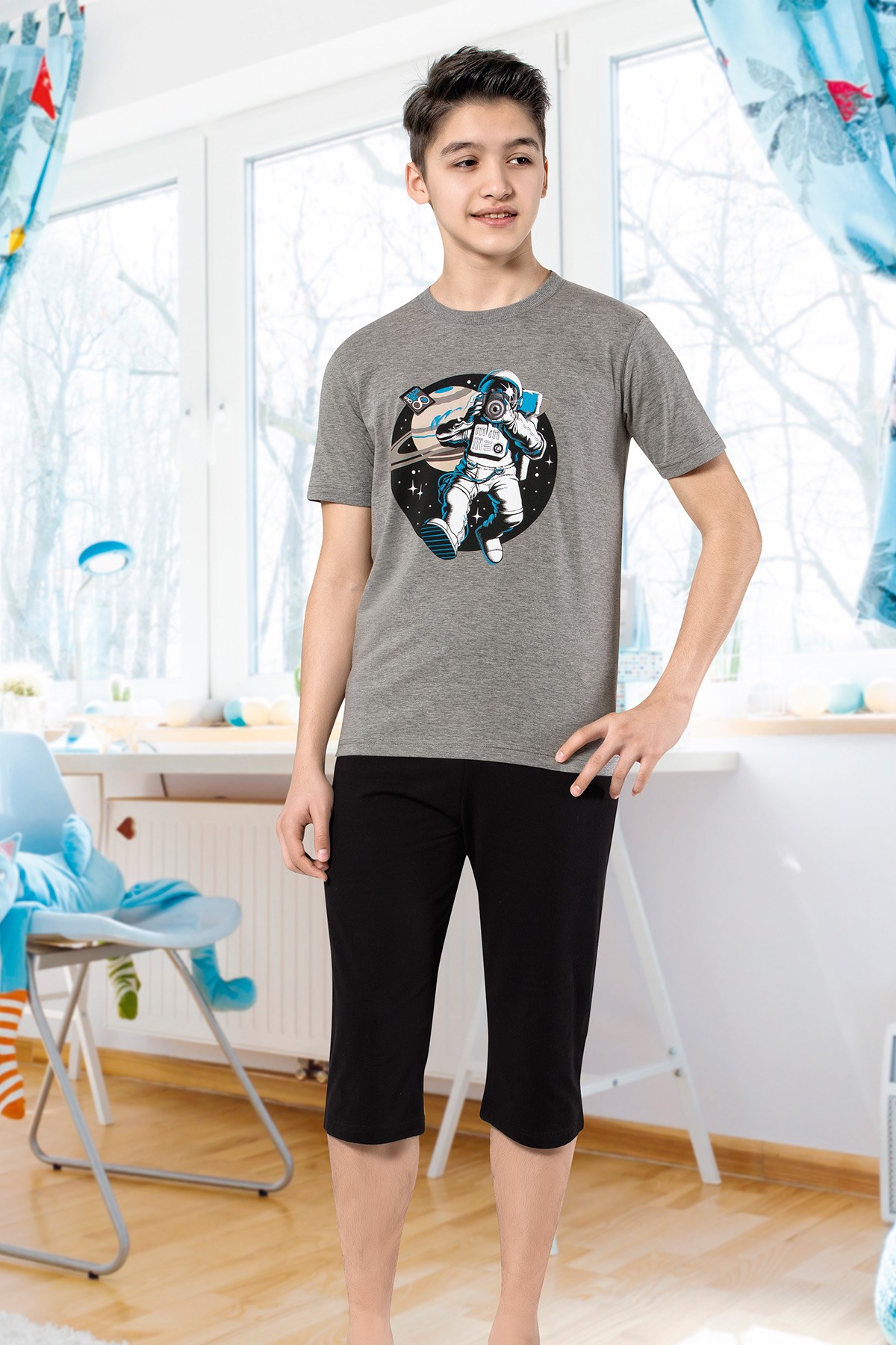 Erkek Çoçuk Garson Kapri Pijama Takım 7074