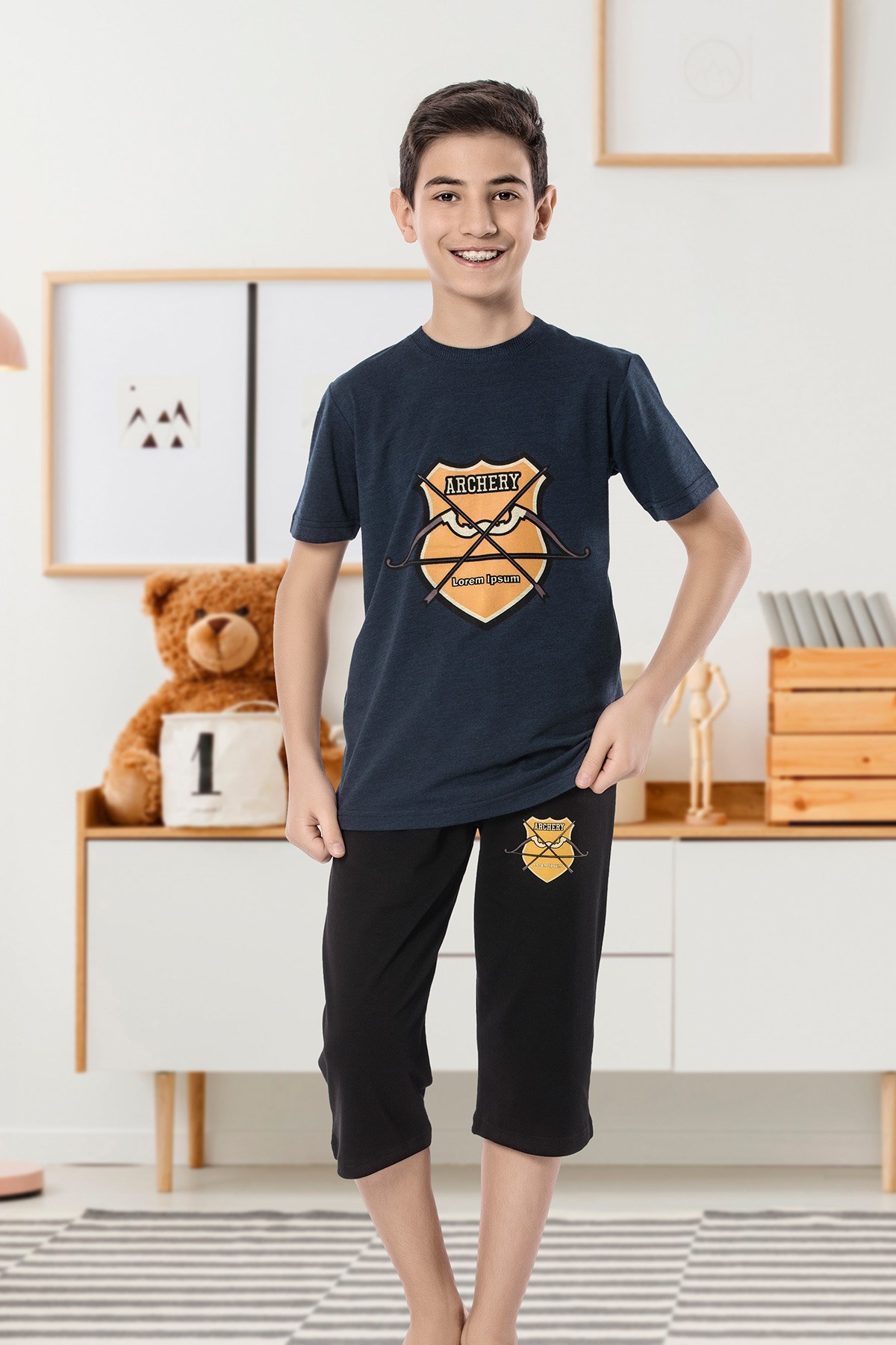 Erkek Çoçuk Garson Kapri Pijama Takım 7098