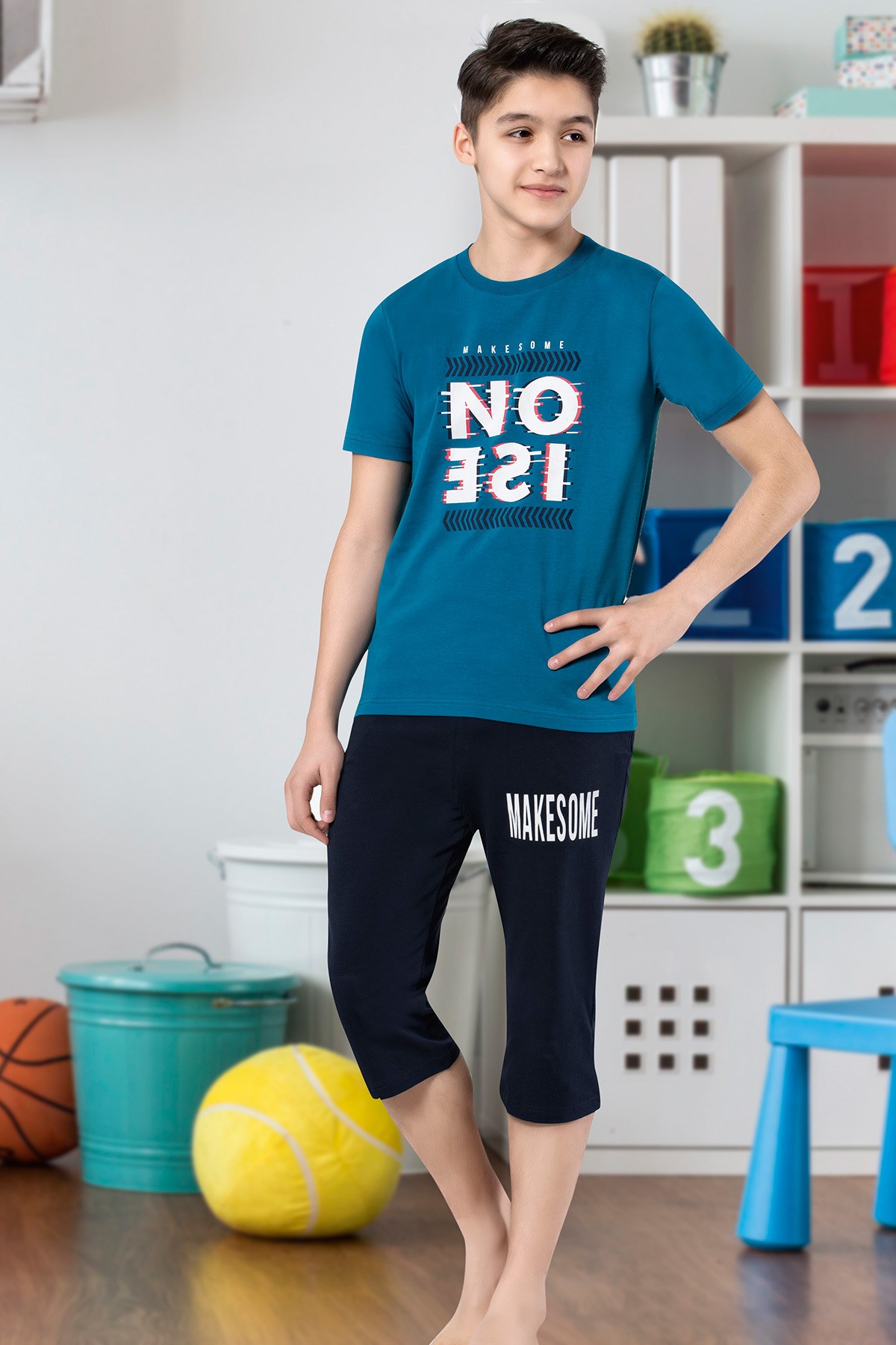 Erkek Çoçuk Garson Kapri Pijama Takım 7083