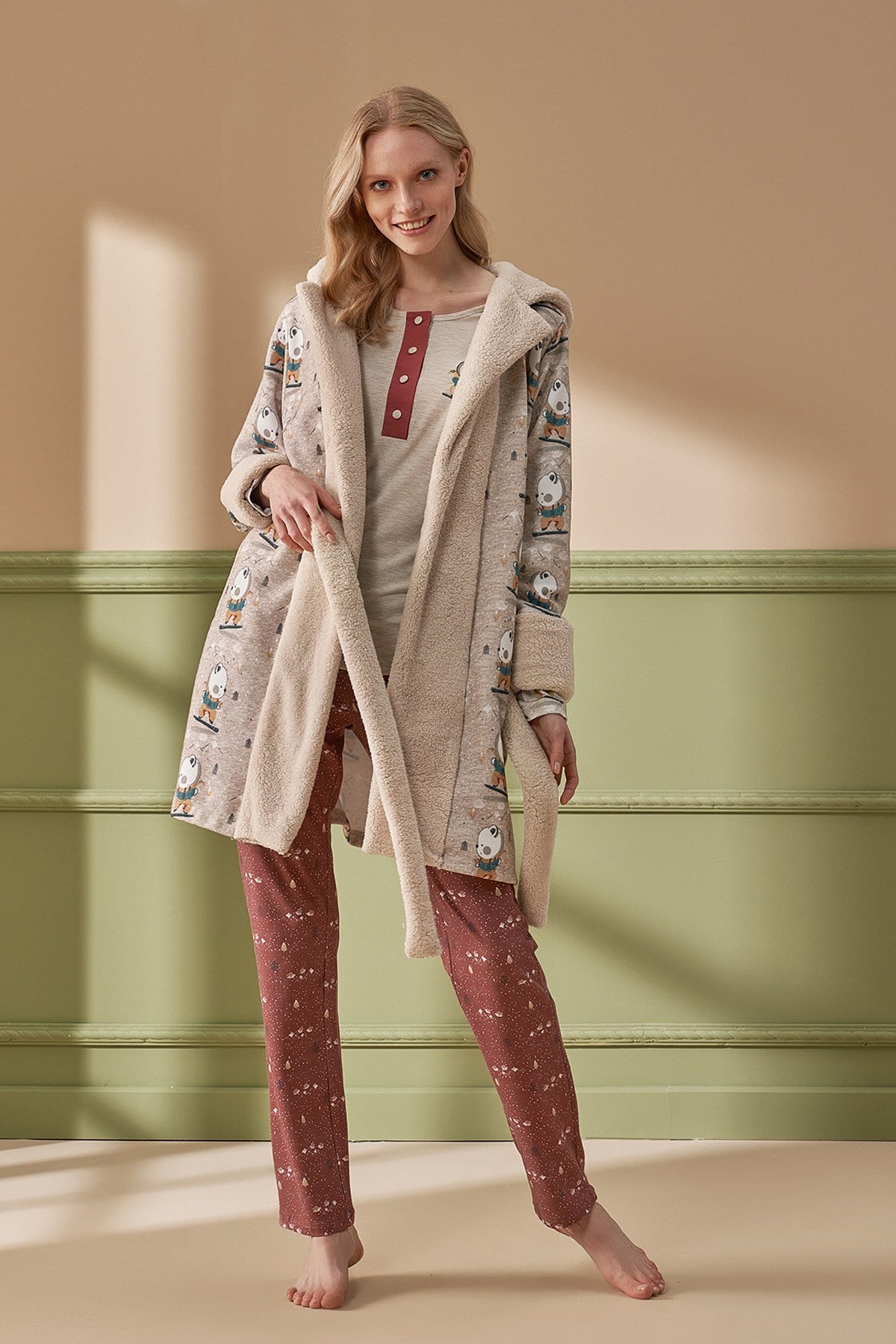 Feyza 4267 Polar Yaka Sabahlıklı Lohusa Pijama Takımı