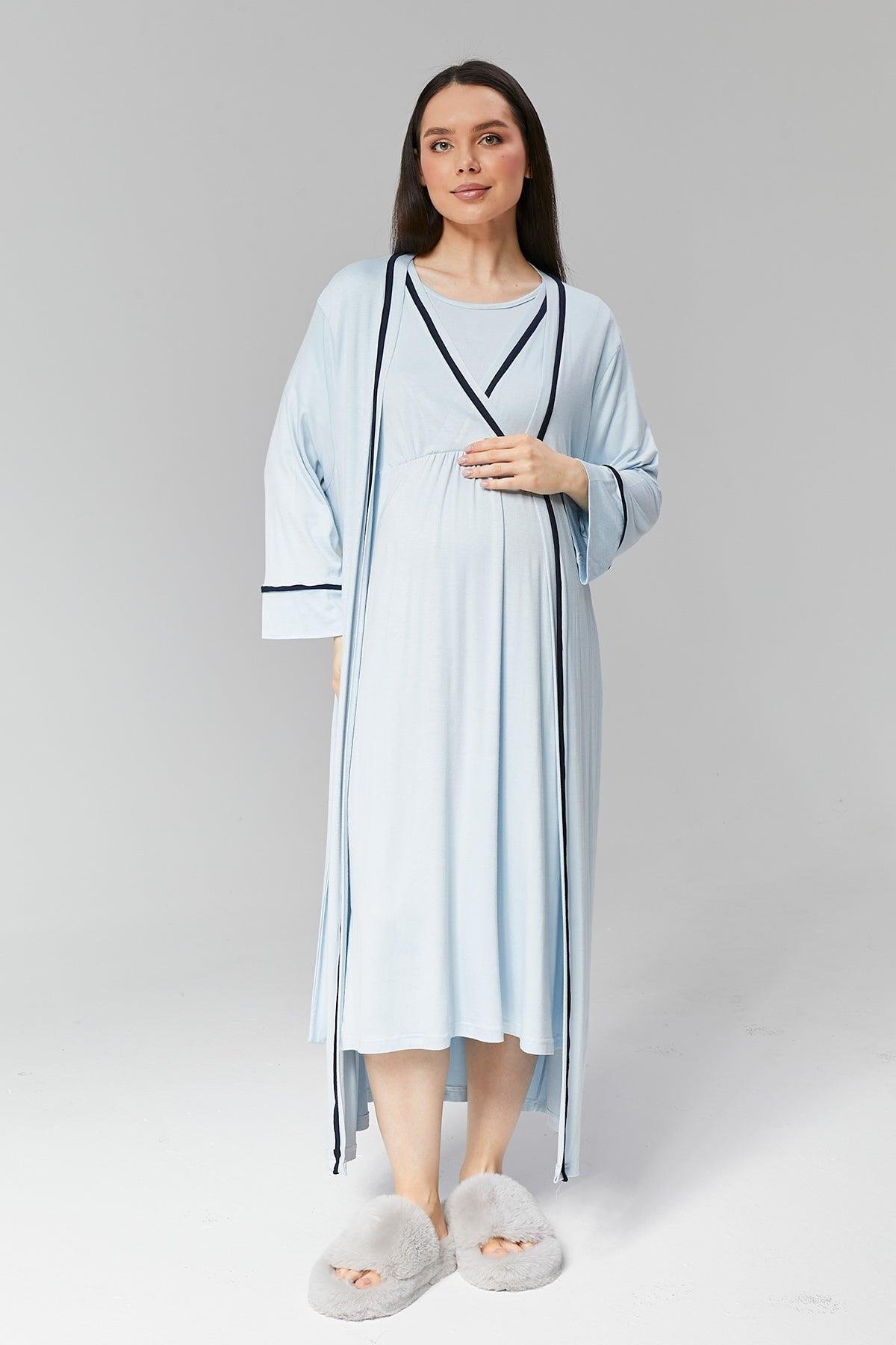 Gizli Emzirme Özellikli Biye Sabahlıklı Kruvaze Lohusa Gecelik Takımı - 506