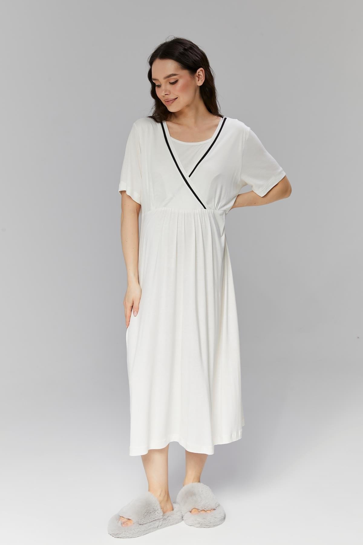 Gizli Emzirme Özellikli Biye Sabahlıklı Kruvaze Lohusa Gecelik Takımı - 505