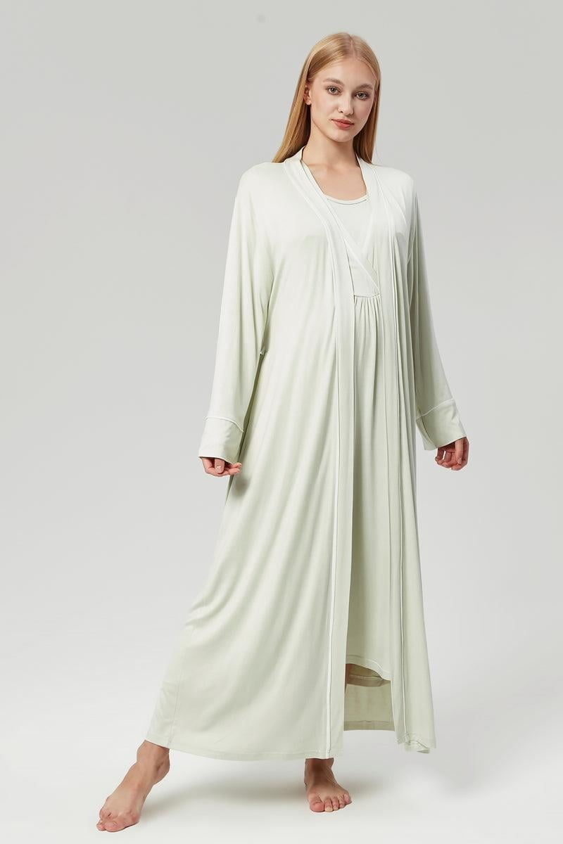 Gizli Emzirme Özellikli Biye Sabahlıklı Kruvaze Lohusa Gecelik Takımı - 528