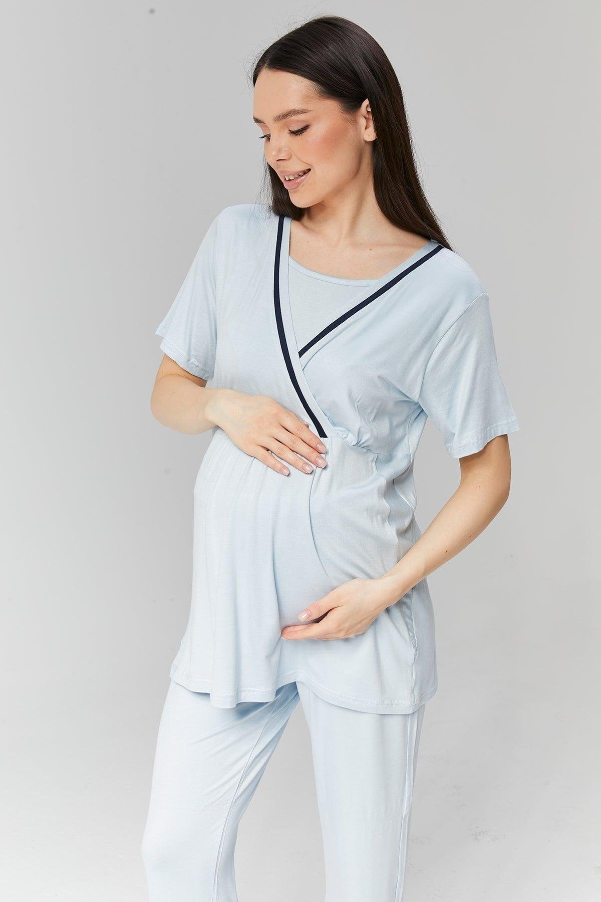 Gizli Emzirme Özellikli Biye Sabahlıklı Kruvaze Lohusa Pijama Takımı - 515