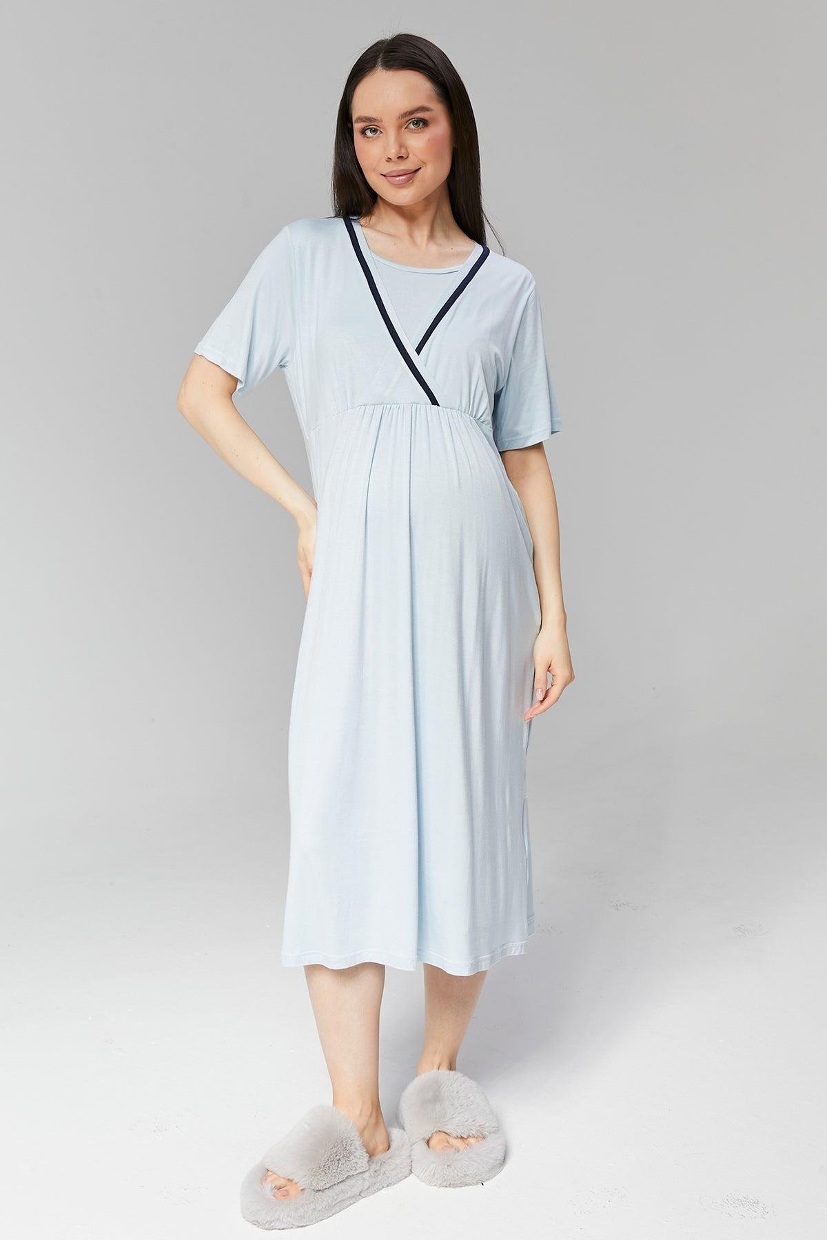 Gizli Emzirme Özellikli Biye Sabahlıklı Kruvaze Lohusa Gecelik Takımı - 506