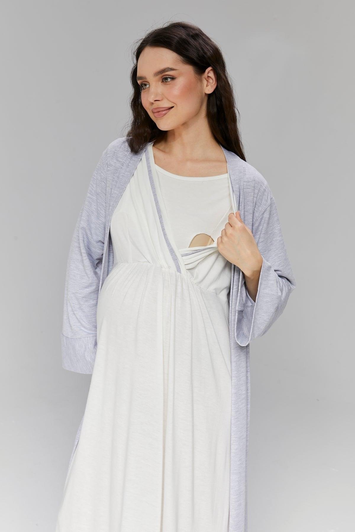 Gizli Emzirme Özellikli Biye Sabahlıklı Kruvaze Lohusa Gecelik Takımı - 511