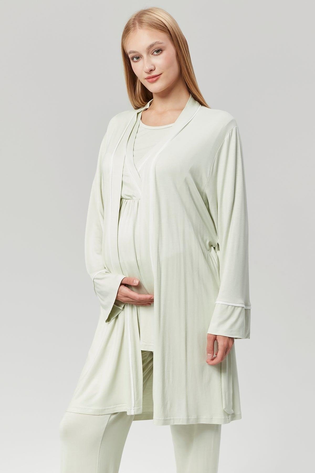 Gizli Emzirme Özellikli Biye Sabahlıklı Kruvaze Lohusa Pijama Takımı - 529