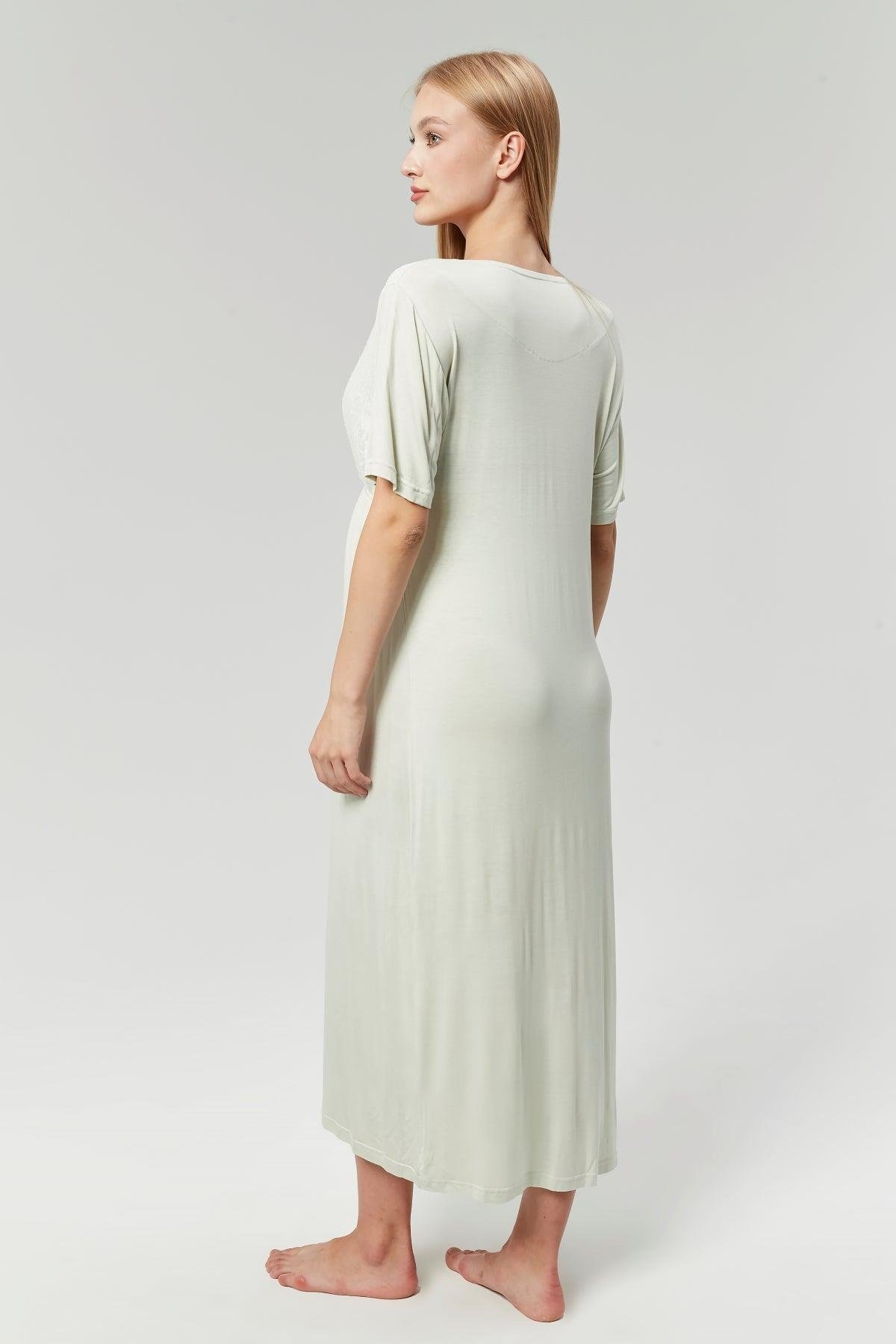 Gizli Emzirme Özellikli Biye Sabahlıklı Kruvaze Lohusa Gecelik Takımı - 525