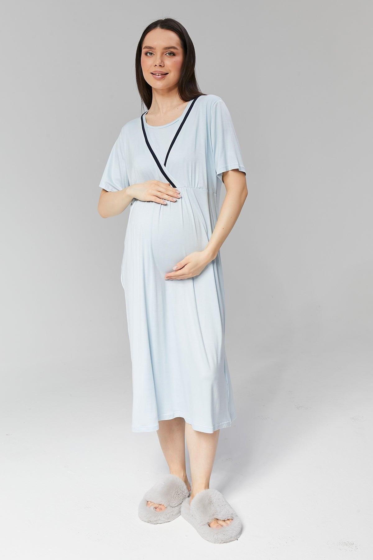 Gizli Emzirme Özellikli Biye Sabahlıklı Kruvaze Lohusa Gecelik Takımı - 506